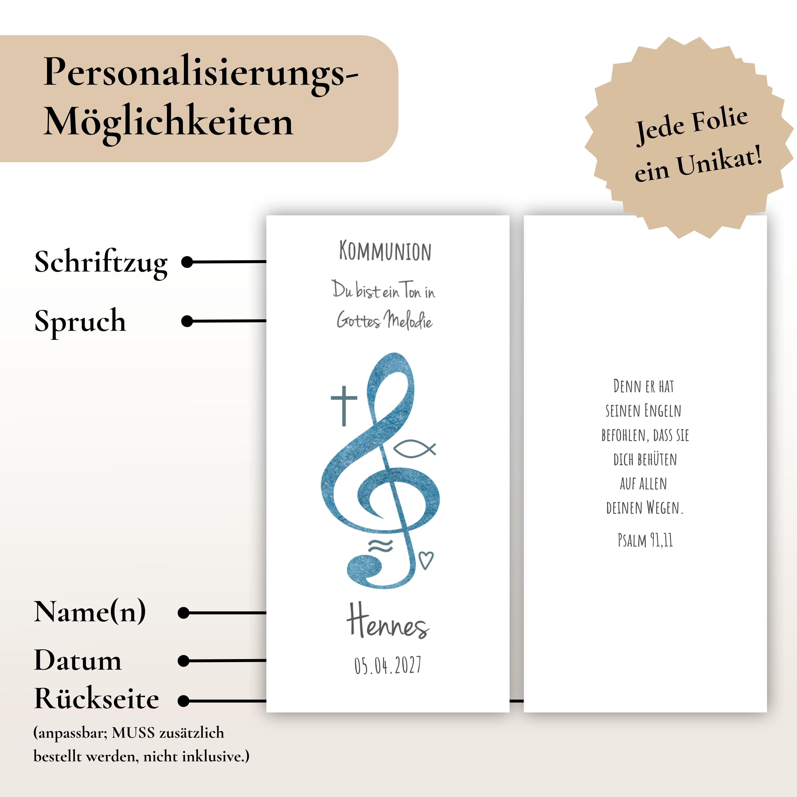 Kerzenfolie Kommunionkerze "Hennes" - personalisiert