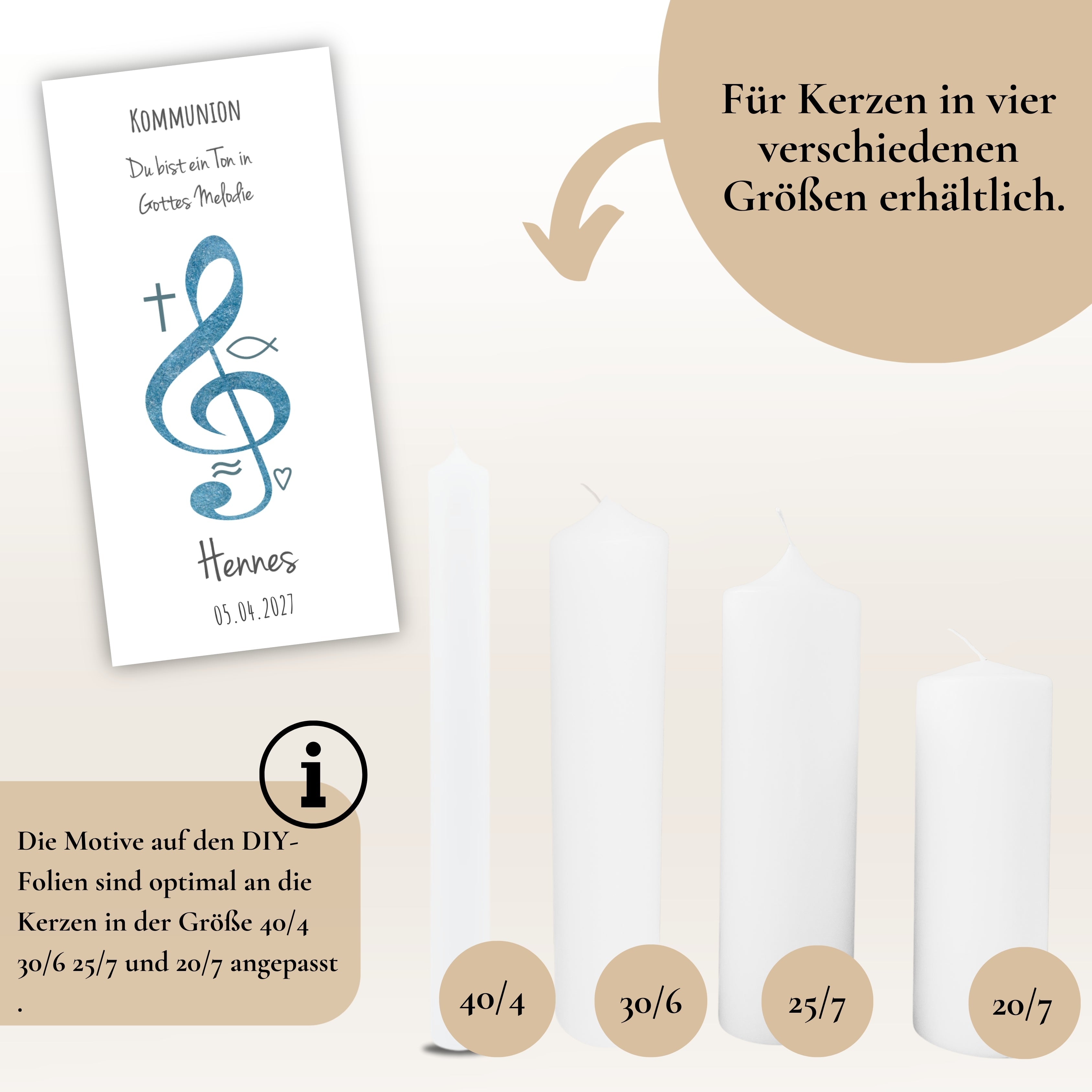 Kerzenfolie Kommunionkerze "Hennes" - personalisiert