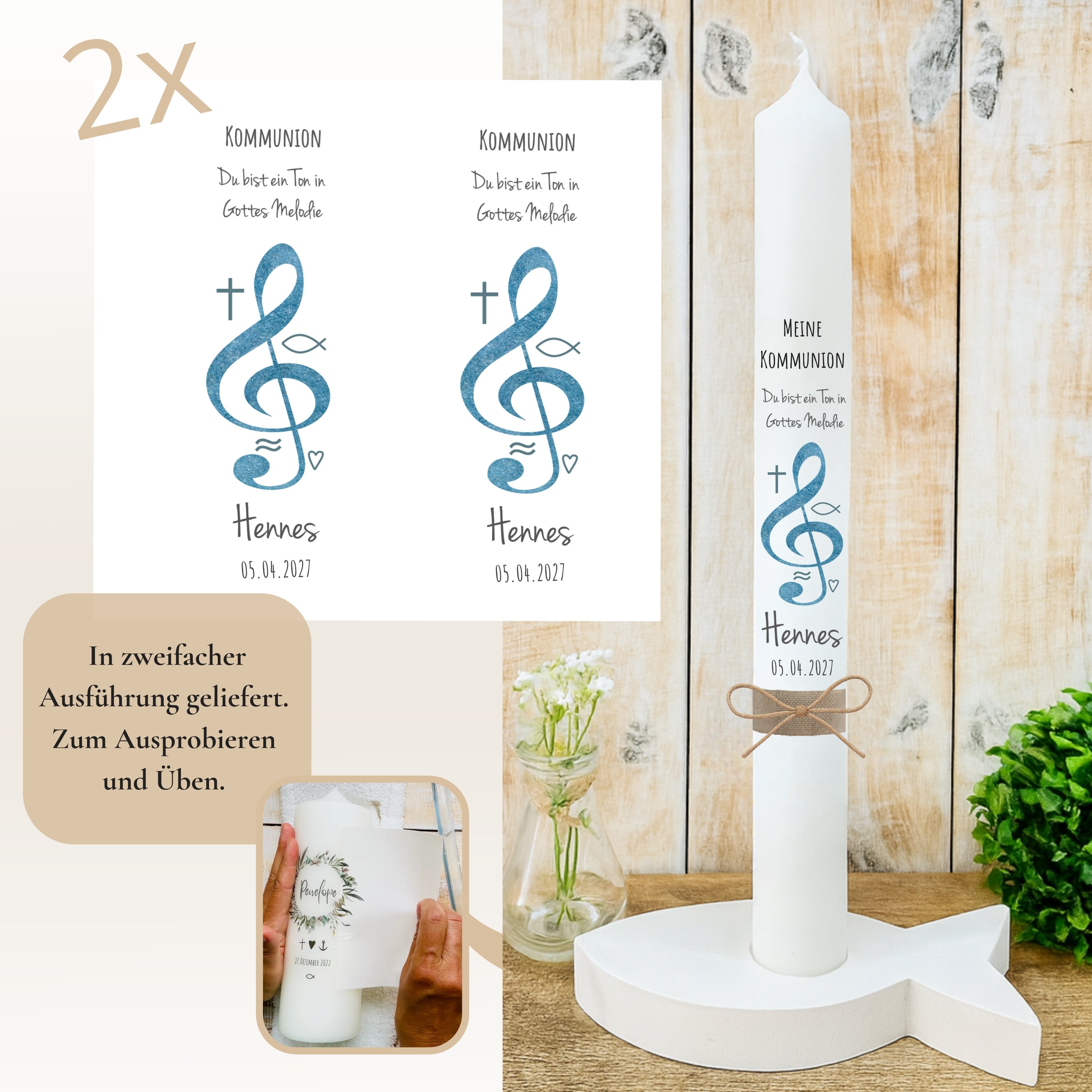 Kerzenfolie Kommunionkerze "Hennes" - personalisiert