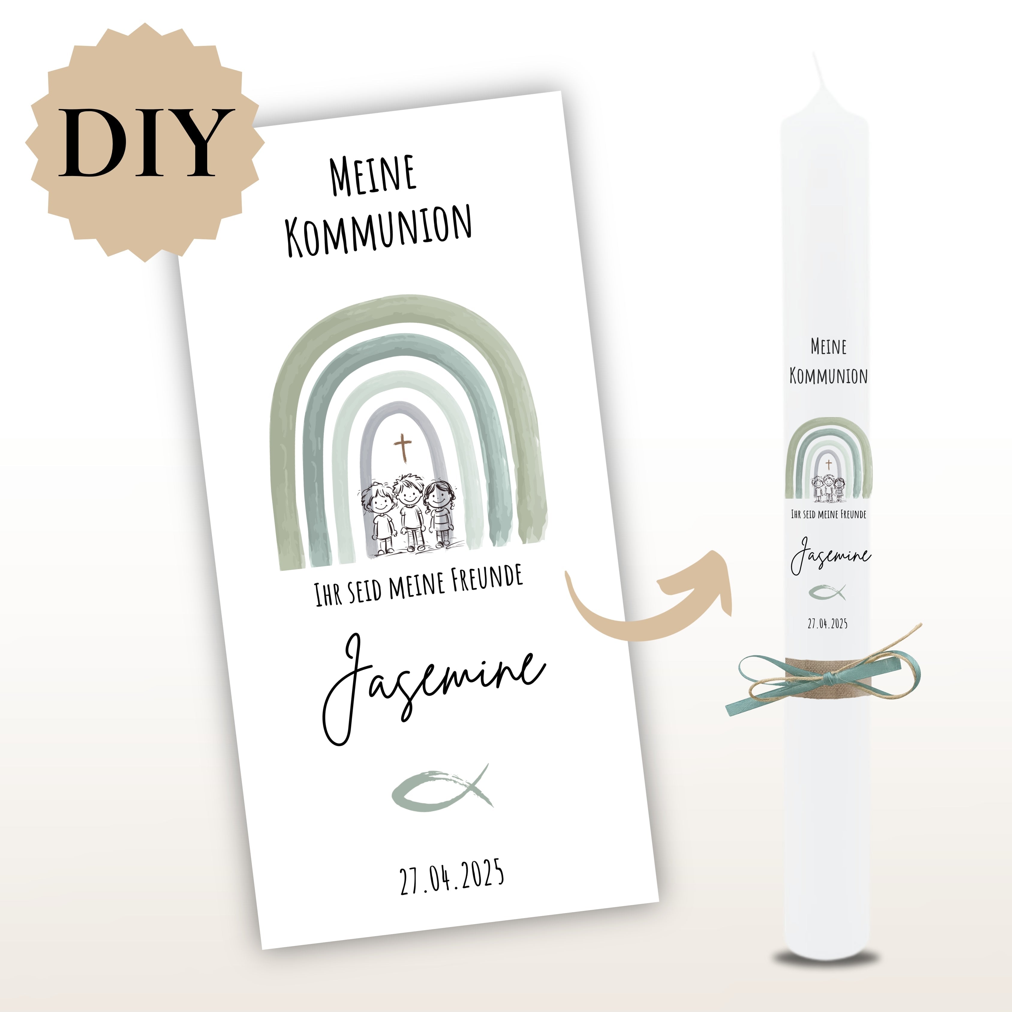 Kerzenfolie Kommunionkerze "Jasemine" - personalisiert