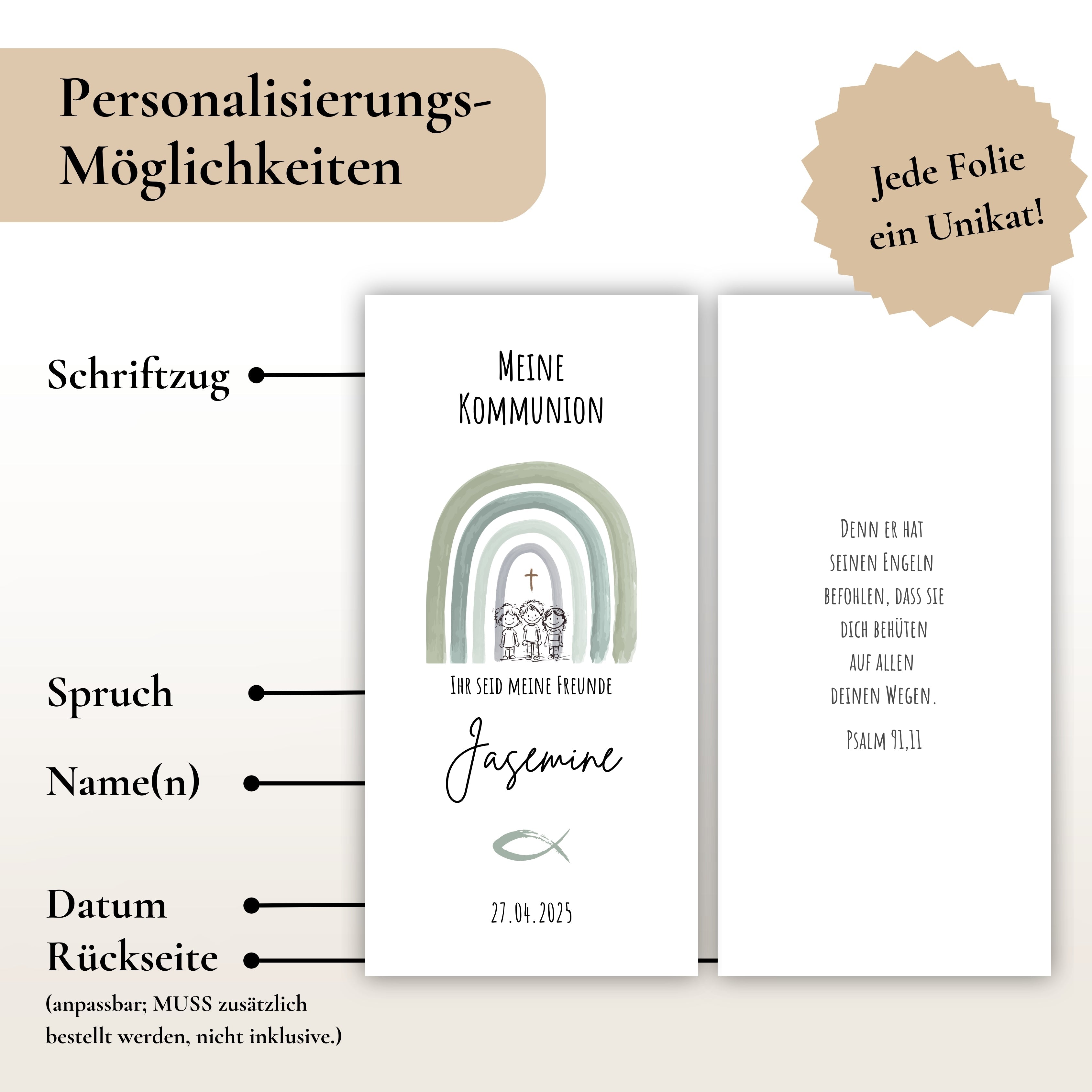 Kerzenfolie Kommunionkerze "Jasemine" - personalisiert