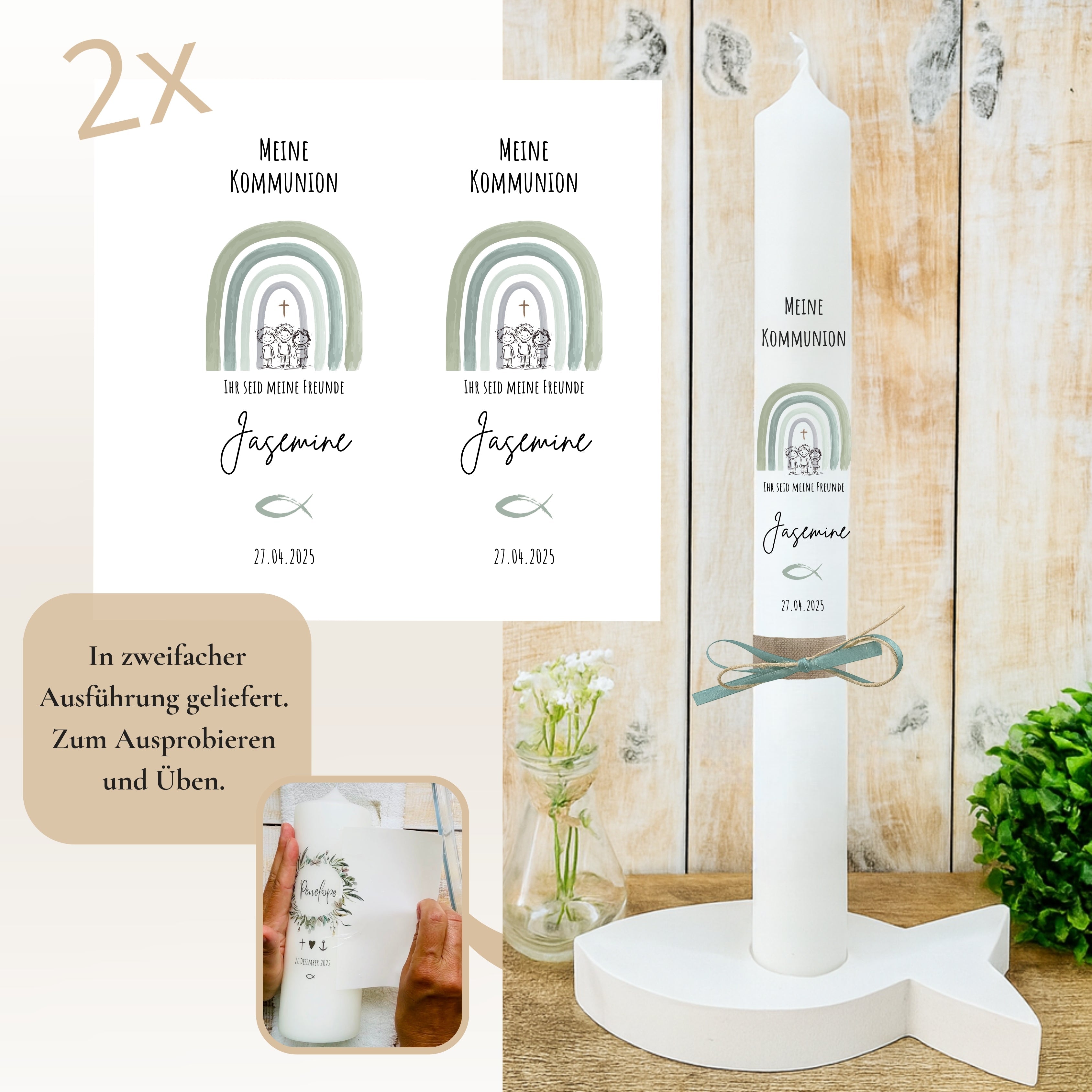 Kerzenfolie Kommunionkerze "Jasemine" - personalisiert