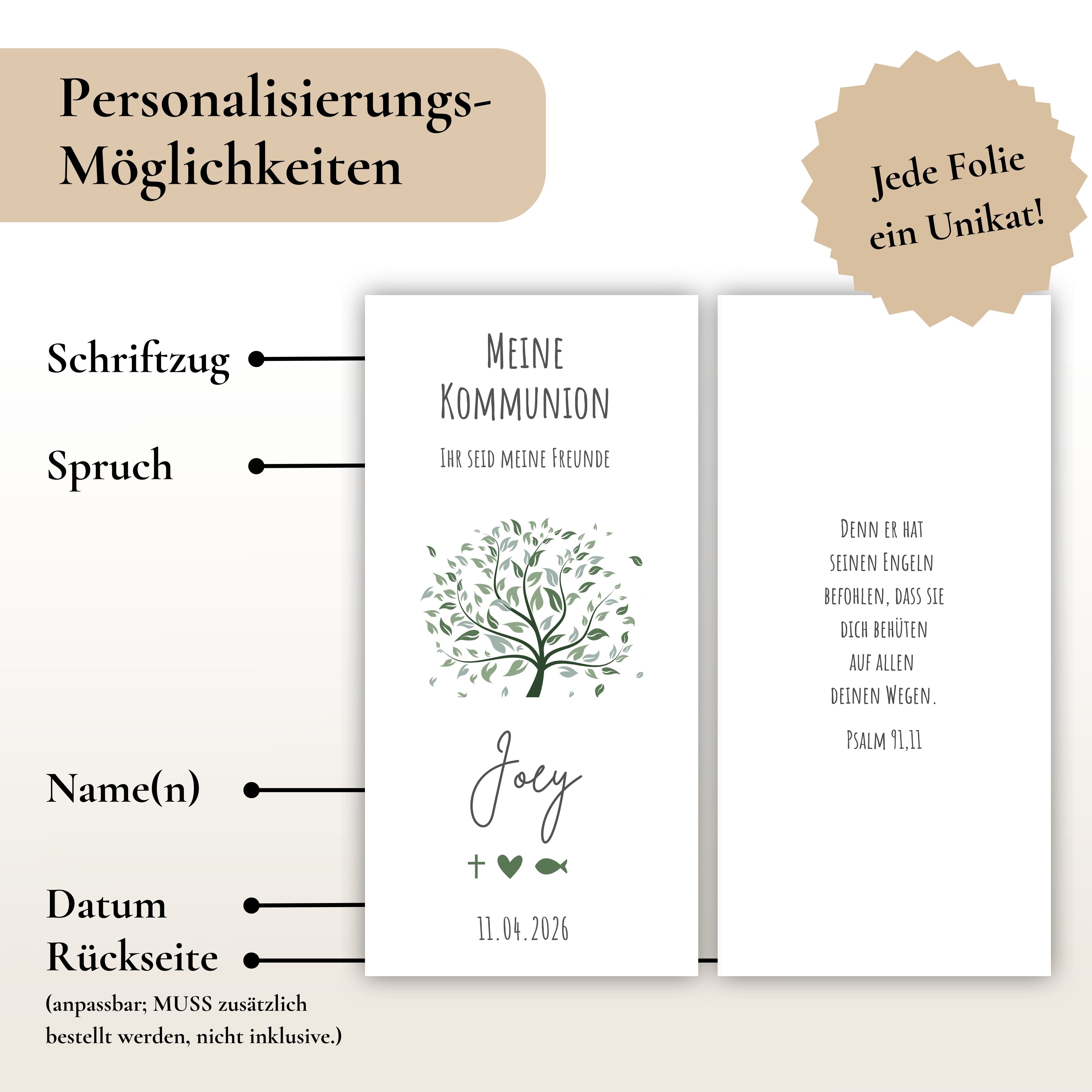 Kerzenfolie Kommunionkerze "Joey" - personalisiert