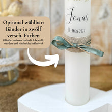 Lade das Bild in den Galerie-Viewer, Kerzenfolie Kommunionkerze "Jonas" Eukalyptusfisch - personalisiert
