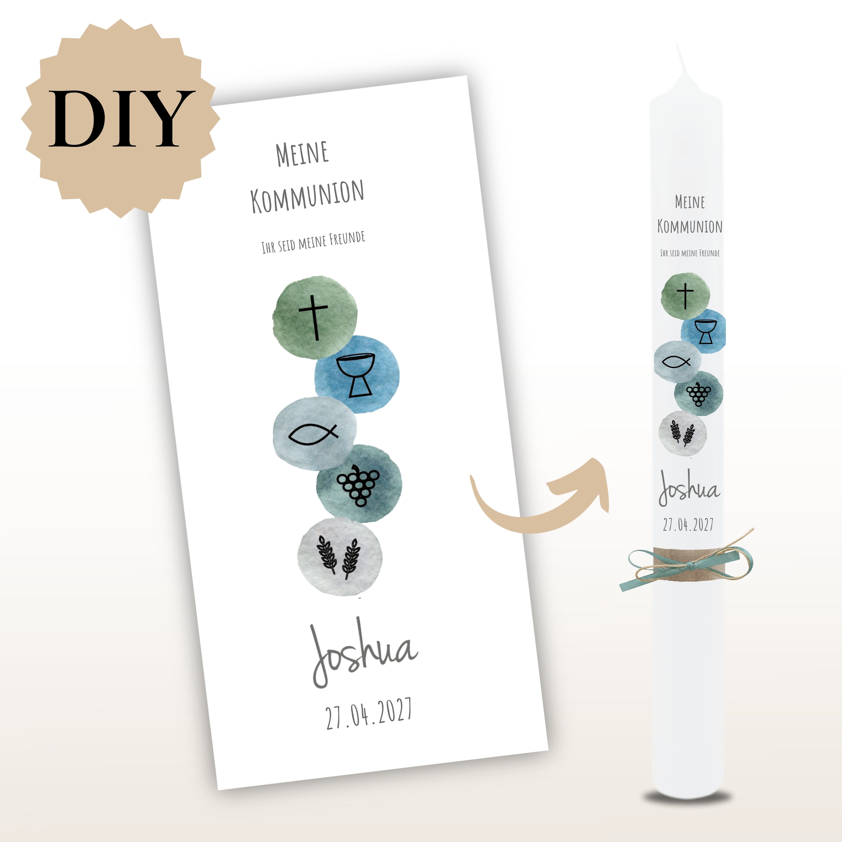 Kerzenfolie Kommunionkerze "Joshua" - personalisiert