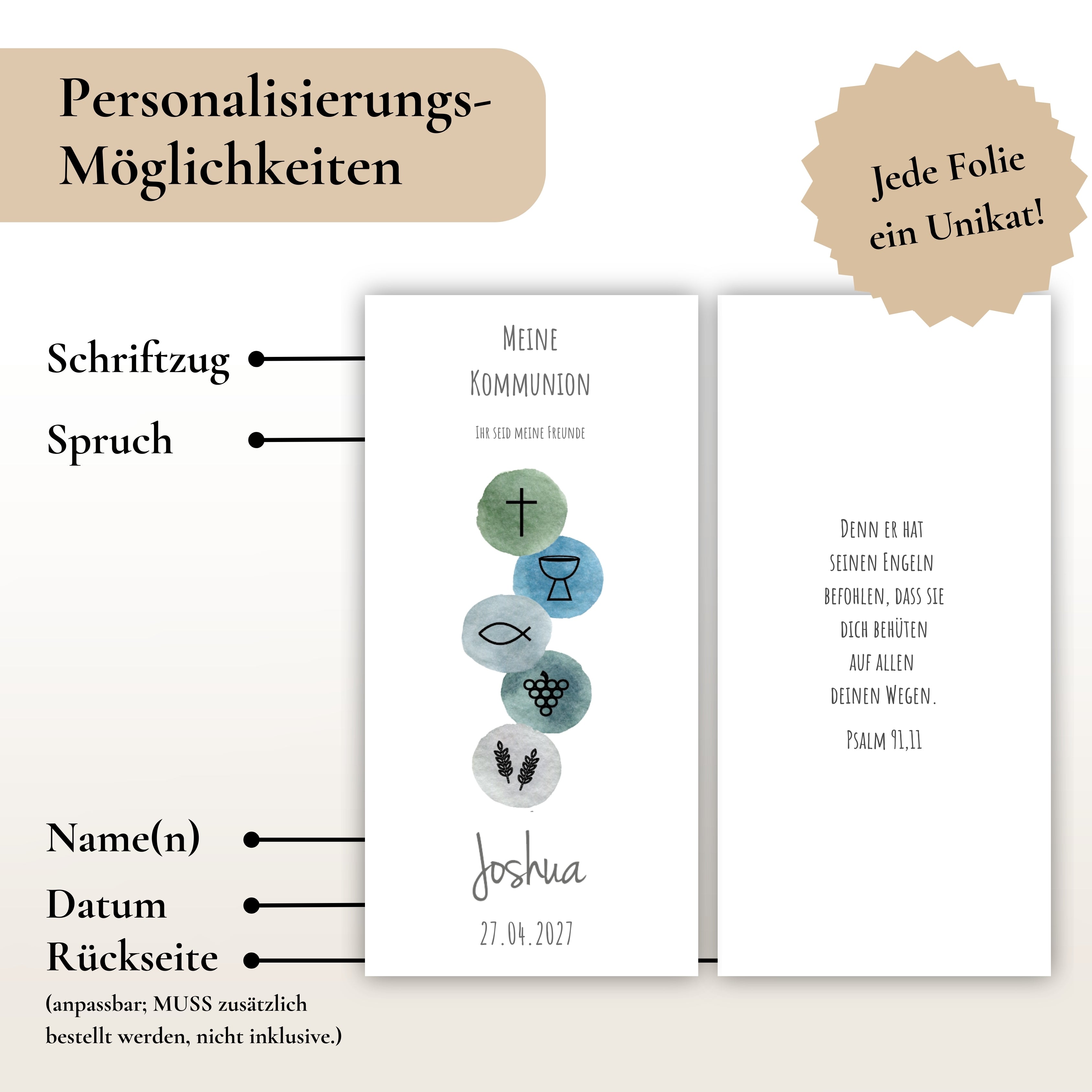 Kerzenfolie Kommunionkerze "Joshua" - personalisiert