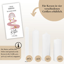 Lade das Bild in den Galerie-Viewer, Kerzenfolie Kommunionkerze "Käthe " Eukalyptus Regenbogen - personalisiert
