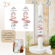 Lade das Bild in den Galerie-Viewer, Kerzenfolie Kommunionkerze "Käthe " Eukalyptus Regenbogen - personalisiert
