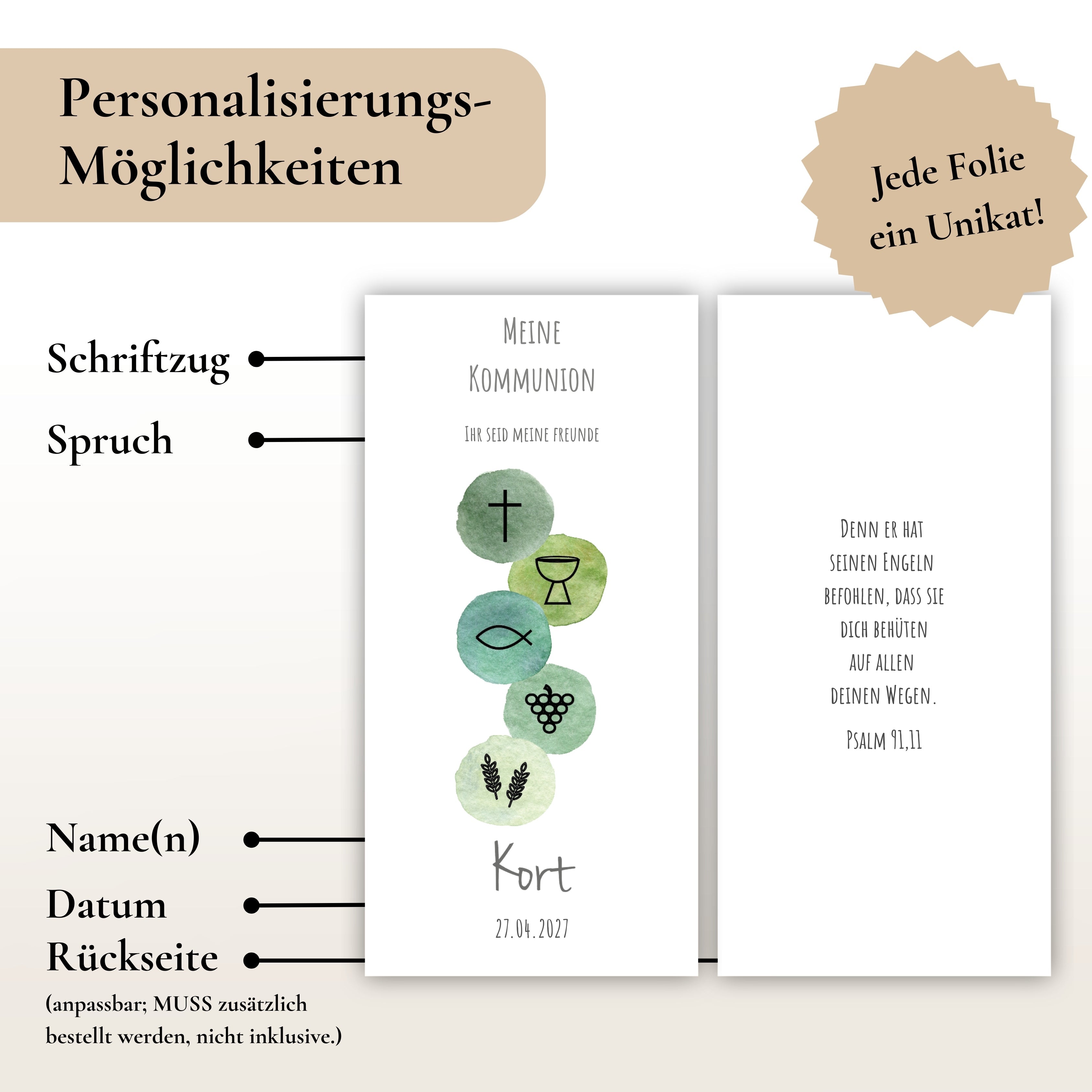 Kerzenfolie Kommunionkerze „Kort" - personalisiert
