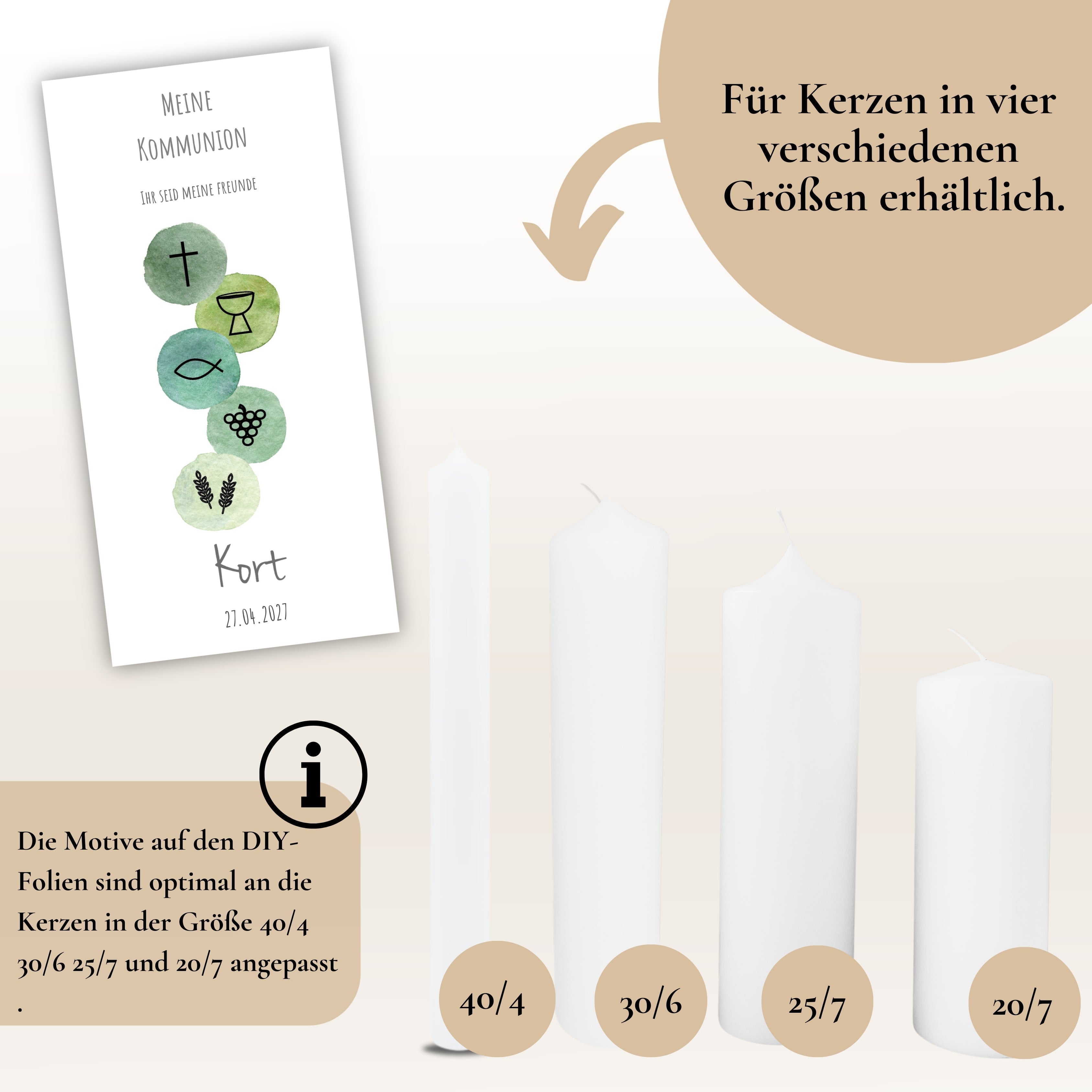 Kerzenfolie Kommunionkerze „Kort" - personalisiert