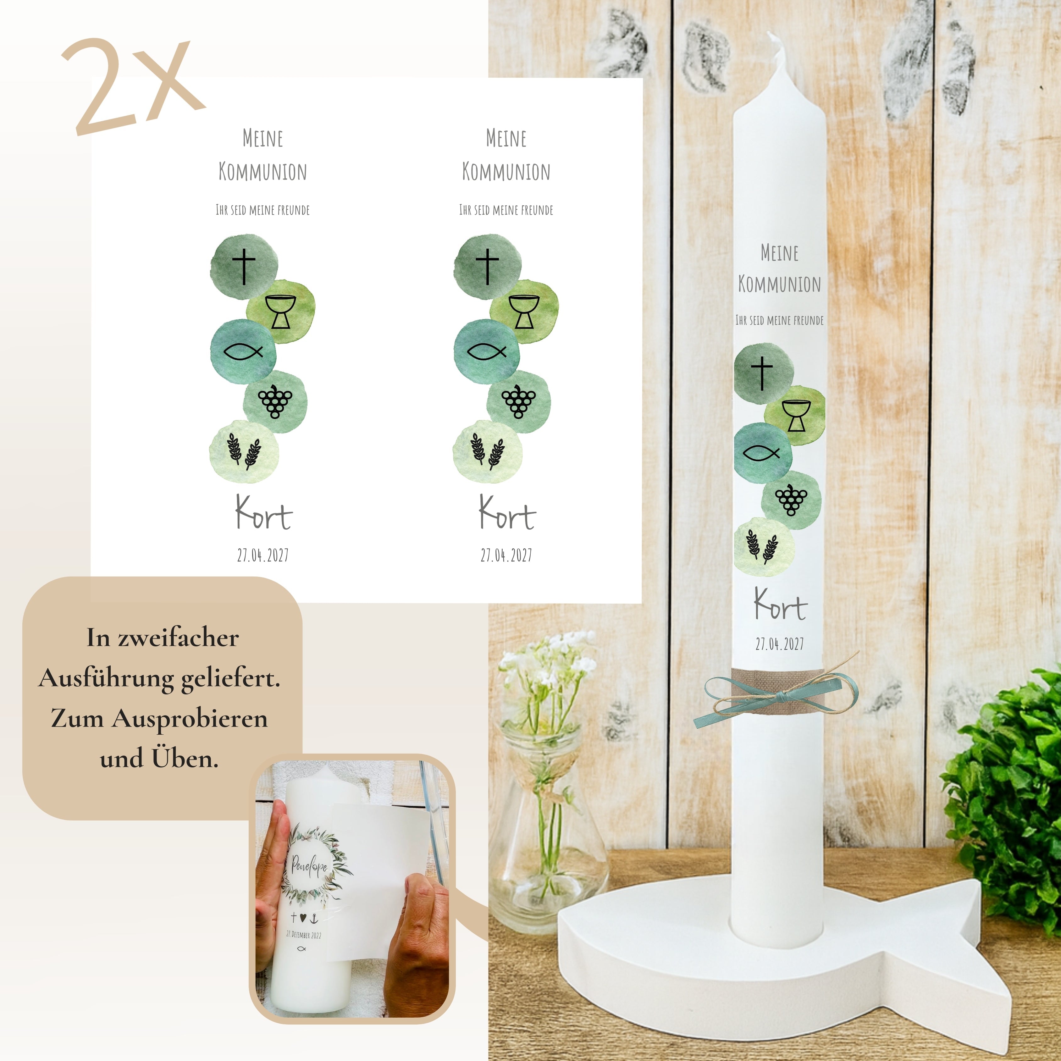 Kerzenfolie Kommunionkerze „Kort" - personalisiert