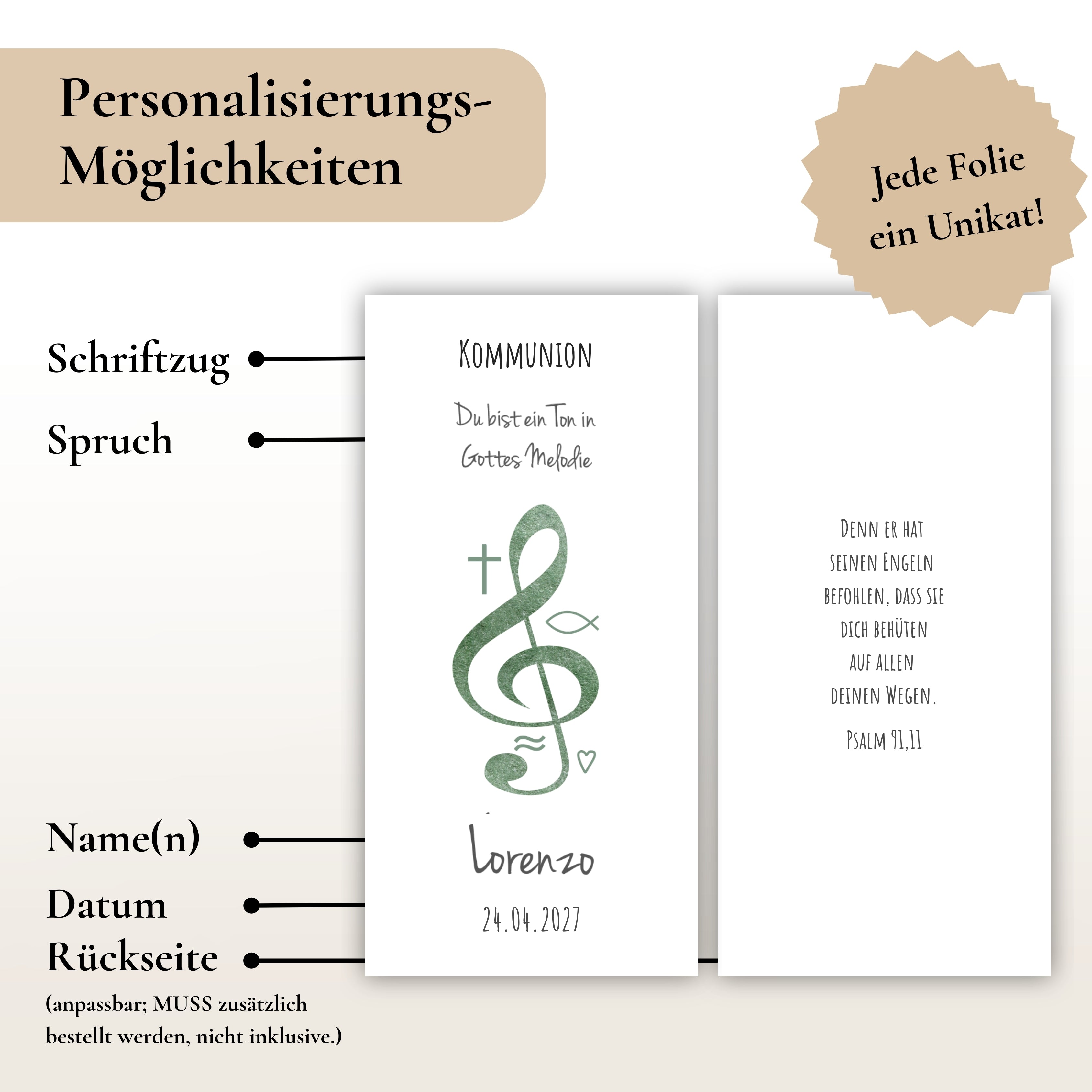 Kerzenfolie Kommunionkerze "Lorenzo" - personalisiert