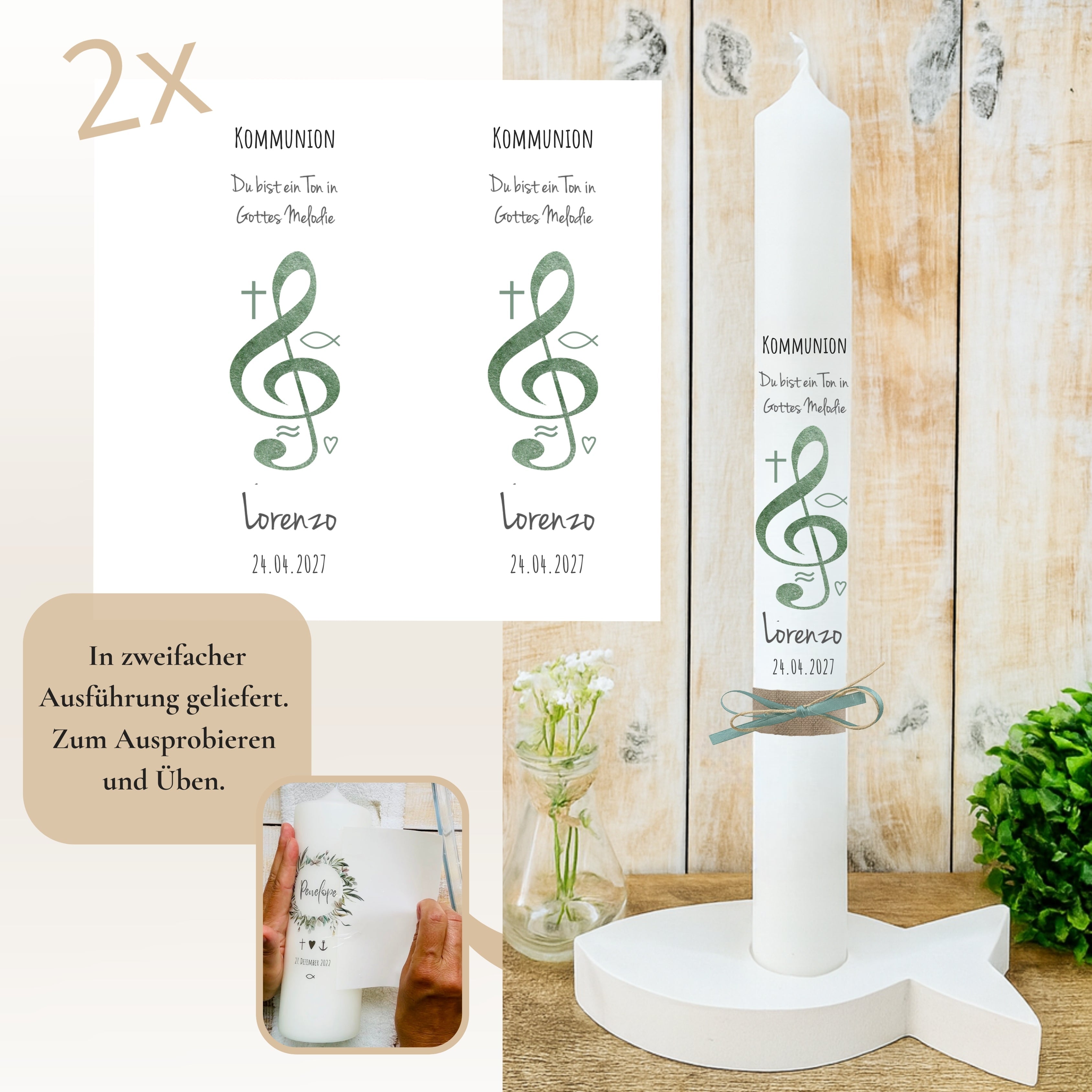 Kerzenfolie Kommunionkerze "Lorenzo" - personalisiert
