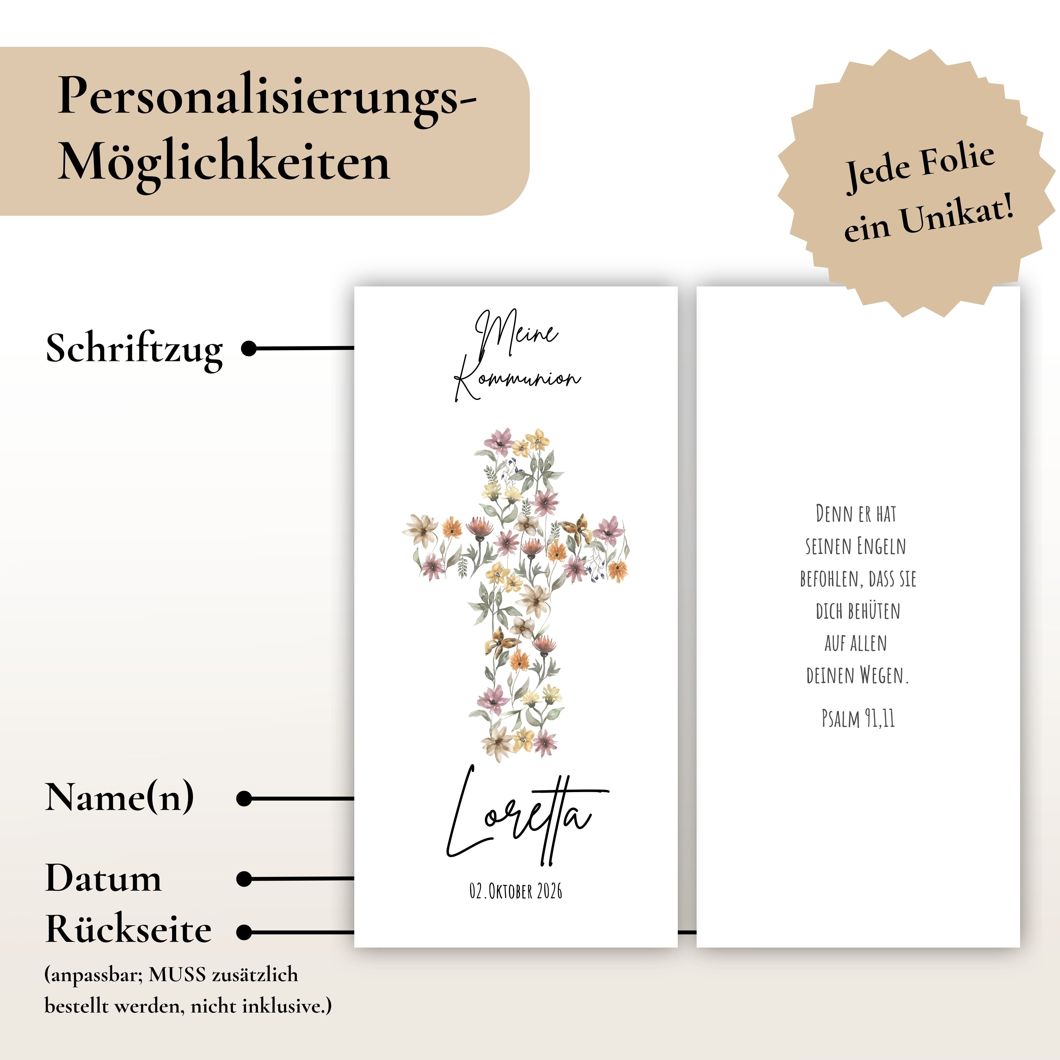 Kerzenfolie Kommunionkerze "Loretta" - personalisiert