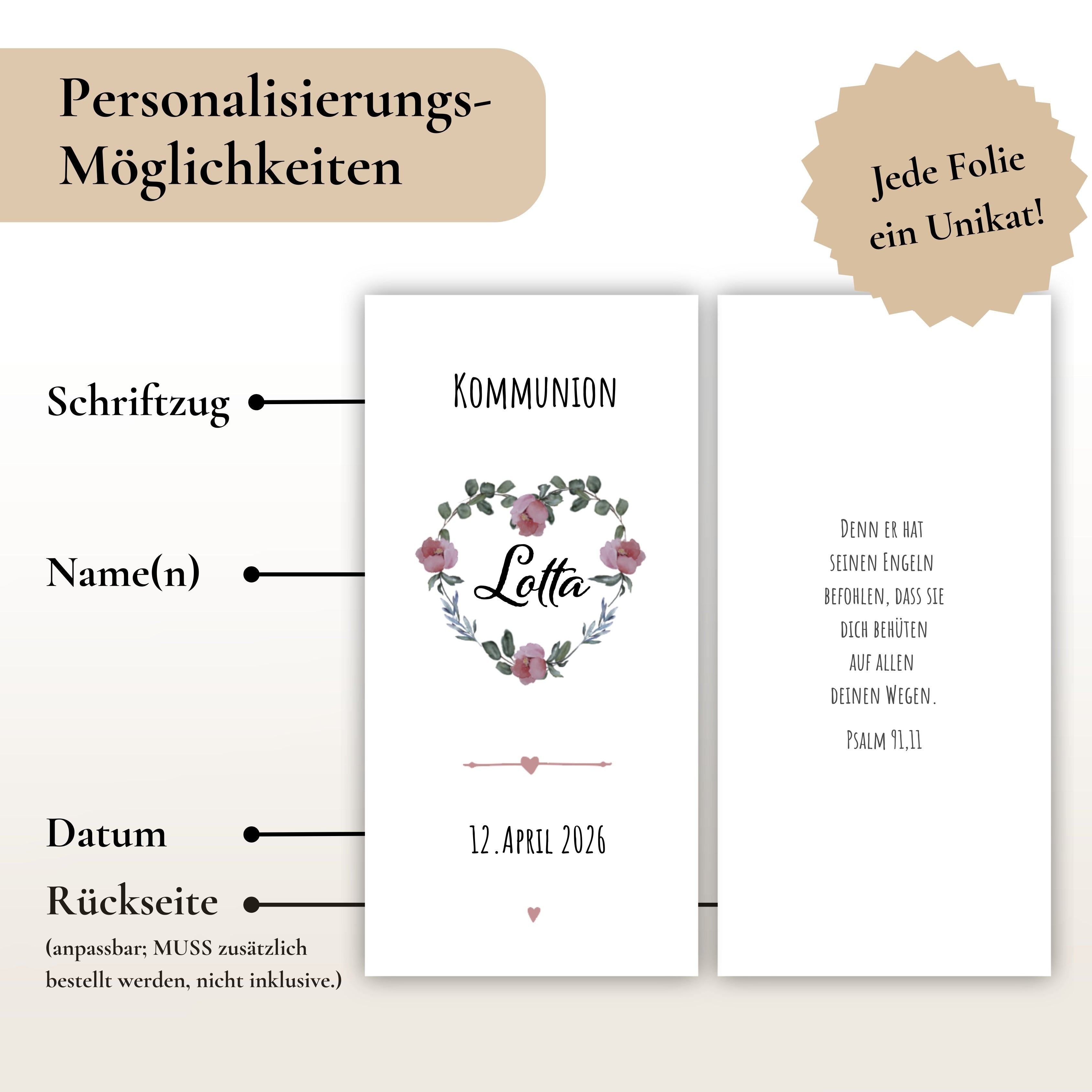 Kerzenfolie Kommunionkerze "Lotta" - personalisiert