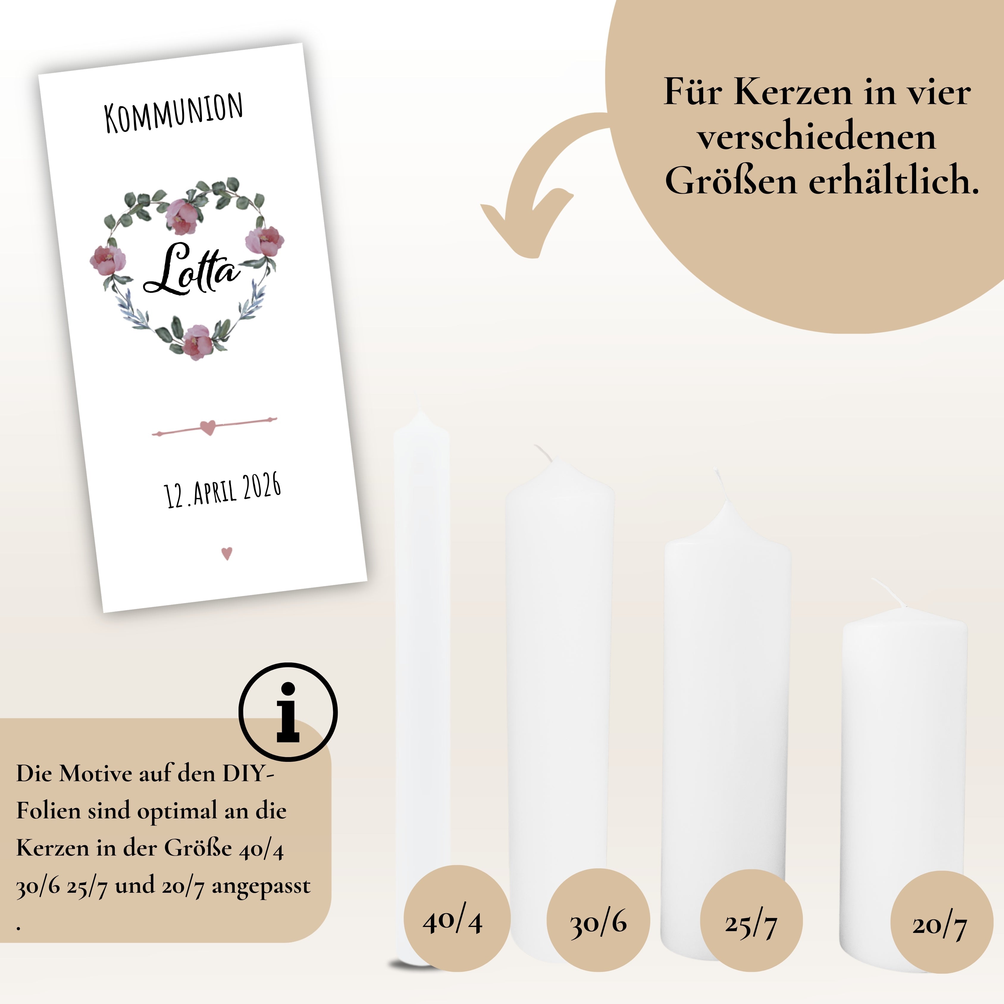 Kerzenfolie Kommunionkerze "Lotta" - personalisiert