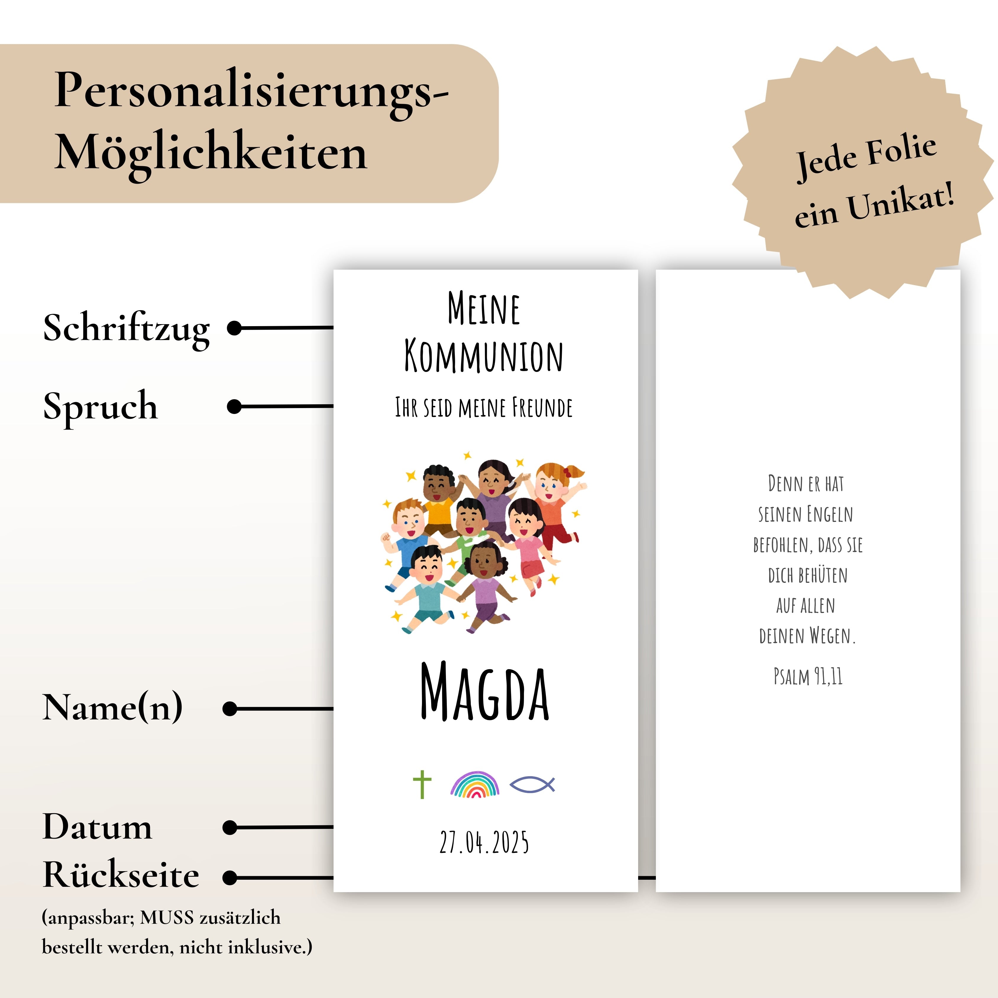 Kerzenfolie Kommunionkerze "Magda" - personalisiert