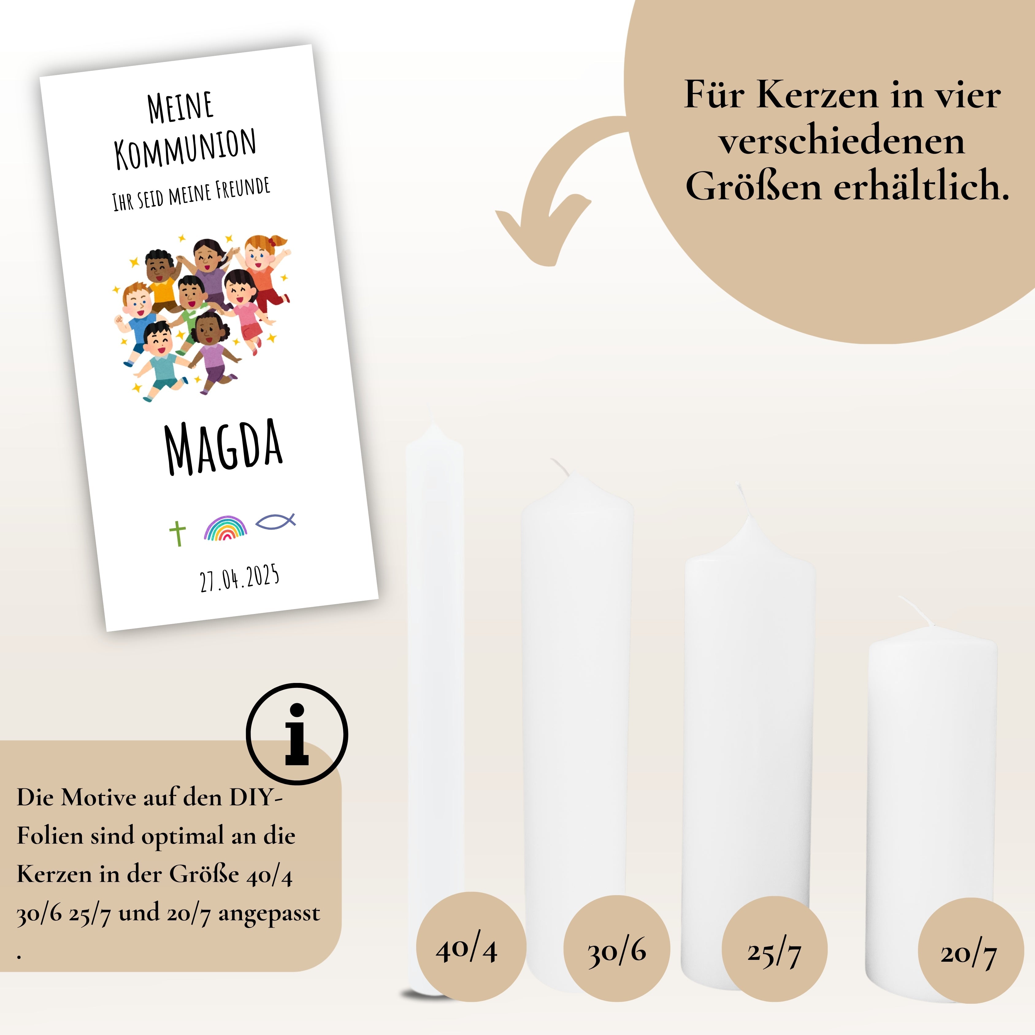 Kerzenfolie Kommunionkerze "Magda" - personalisiert