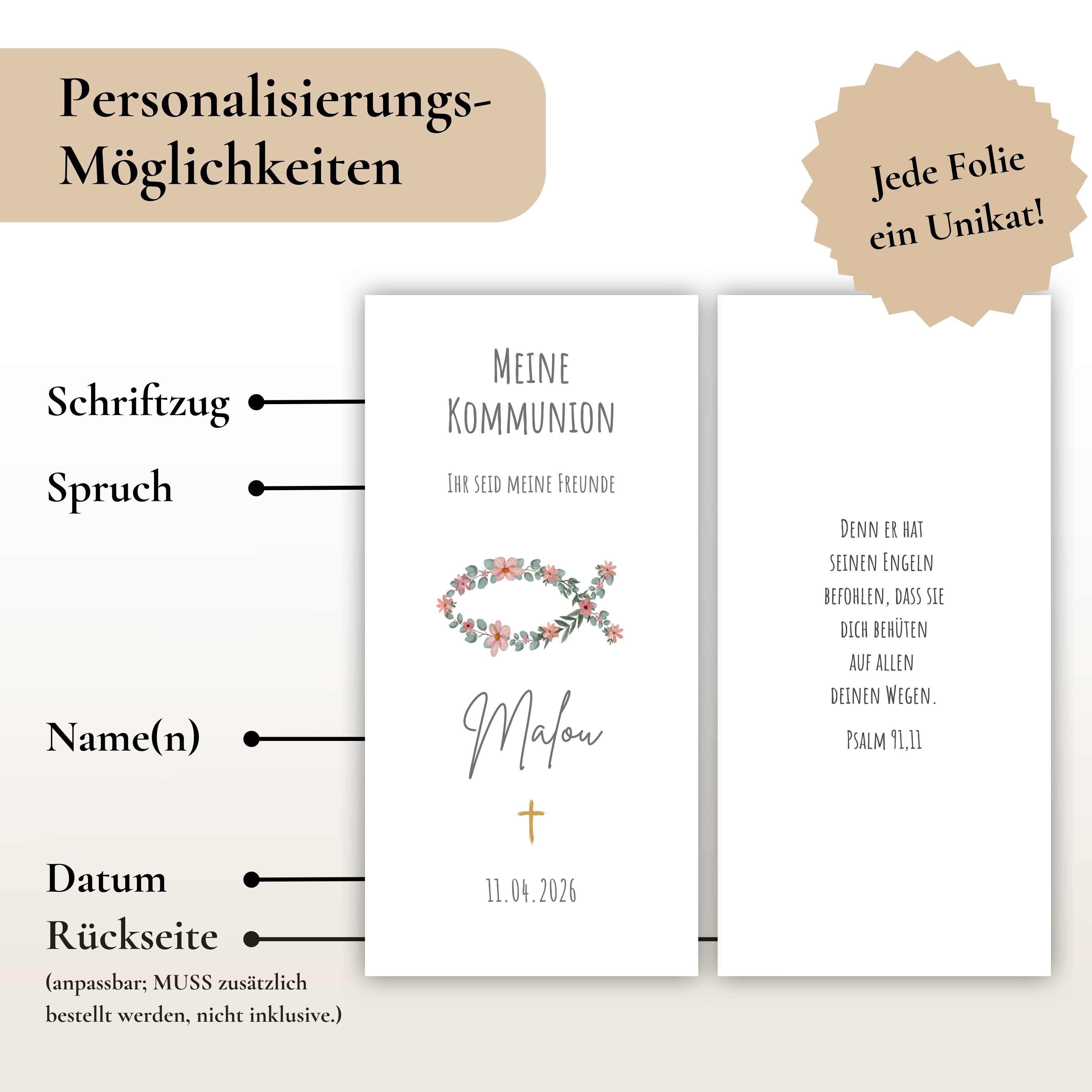 Kerzenfolie Kommunionkerze "Malea" - personalisiert