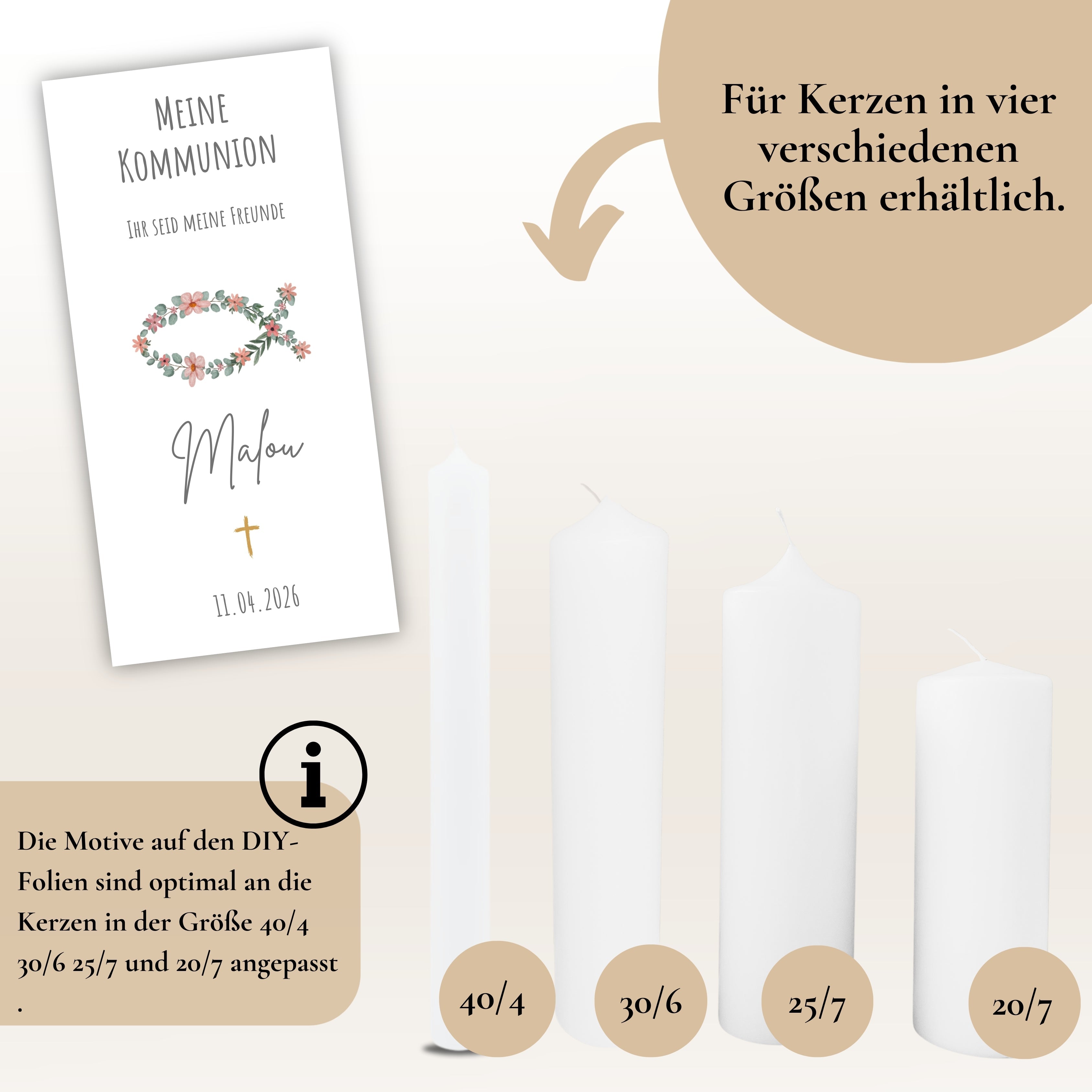Kerzenfolie Kommunionkerze "Malea" - personalisiert