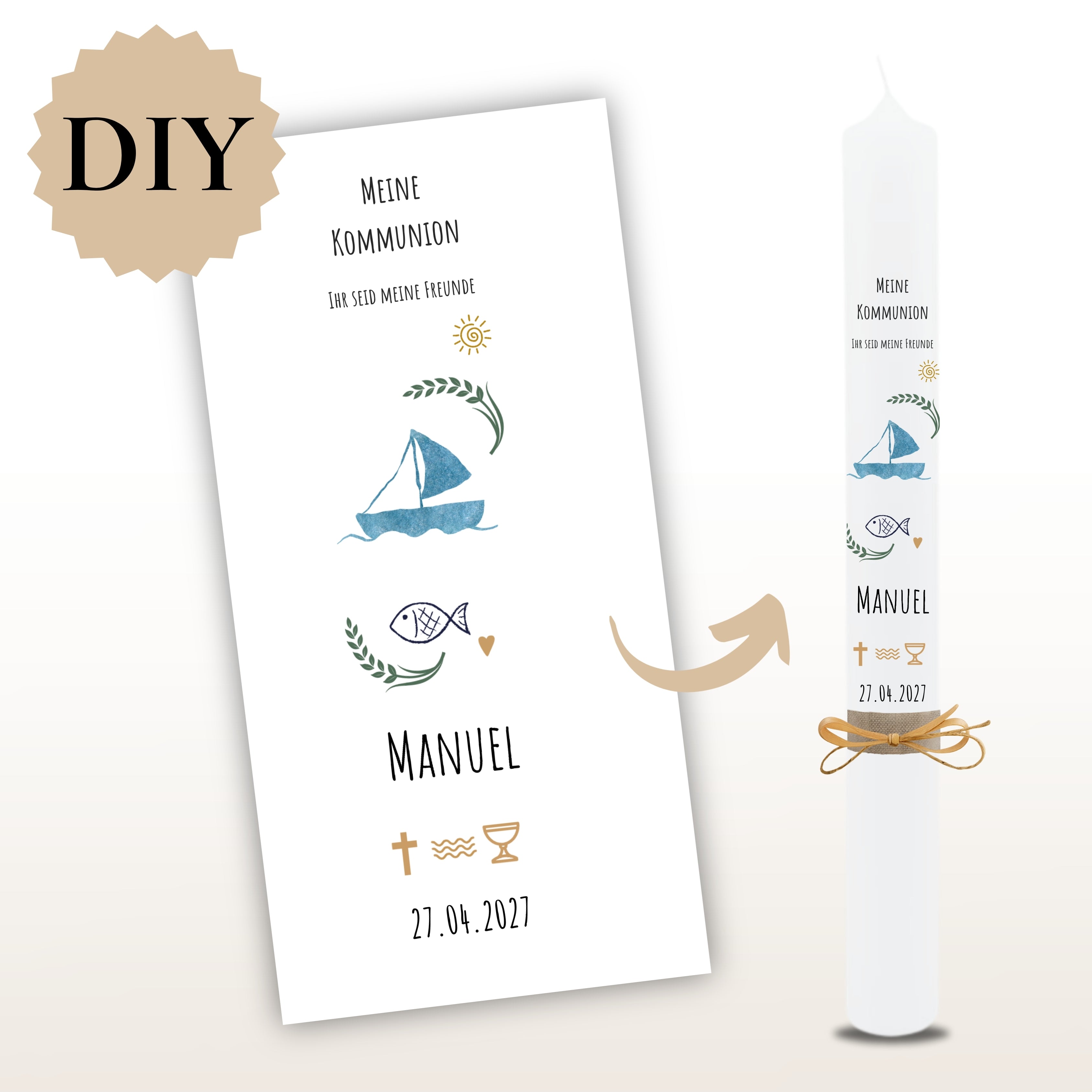 Kerzenfolie Kommunionkerze "Manuel" - personalisiert