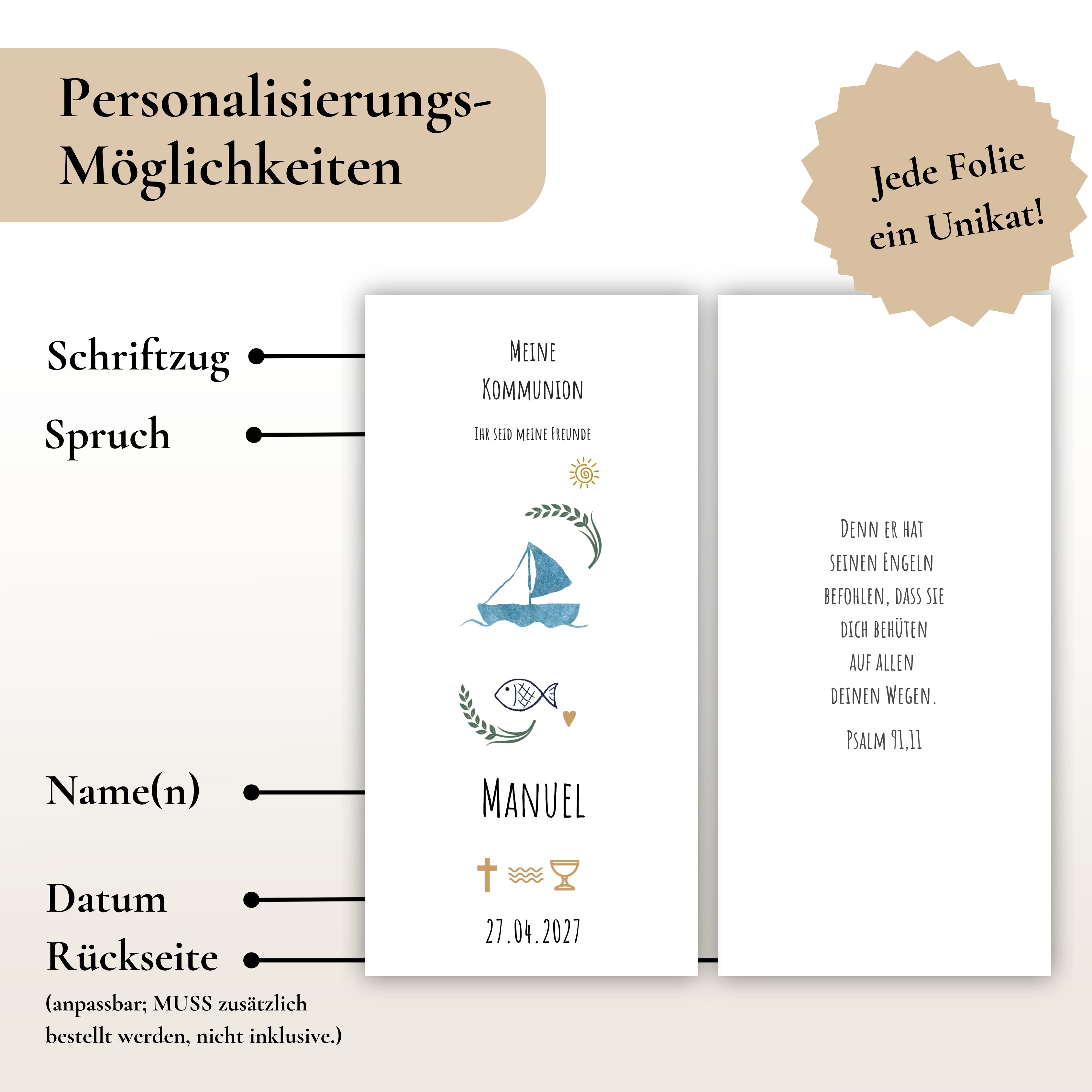 Kerzenfolie Kommunionkerze "Manuel" - personalisiert