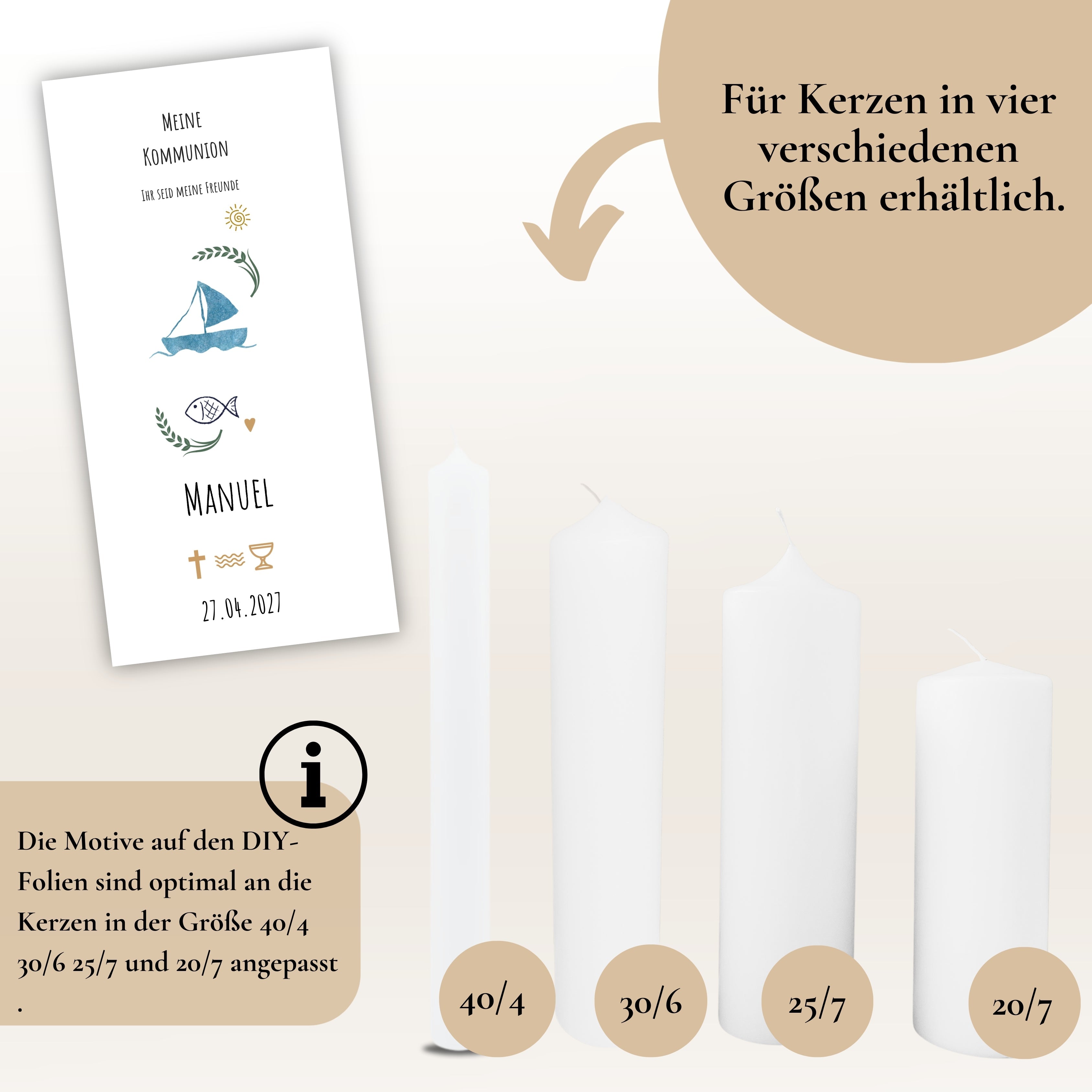 Kerzenfolie Kommunionkerze "Manuel" - personalisiert