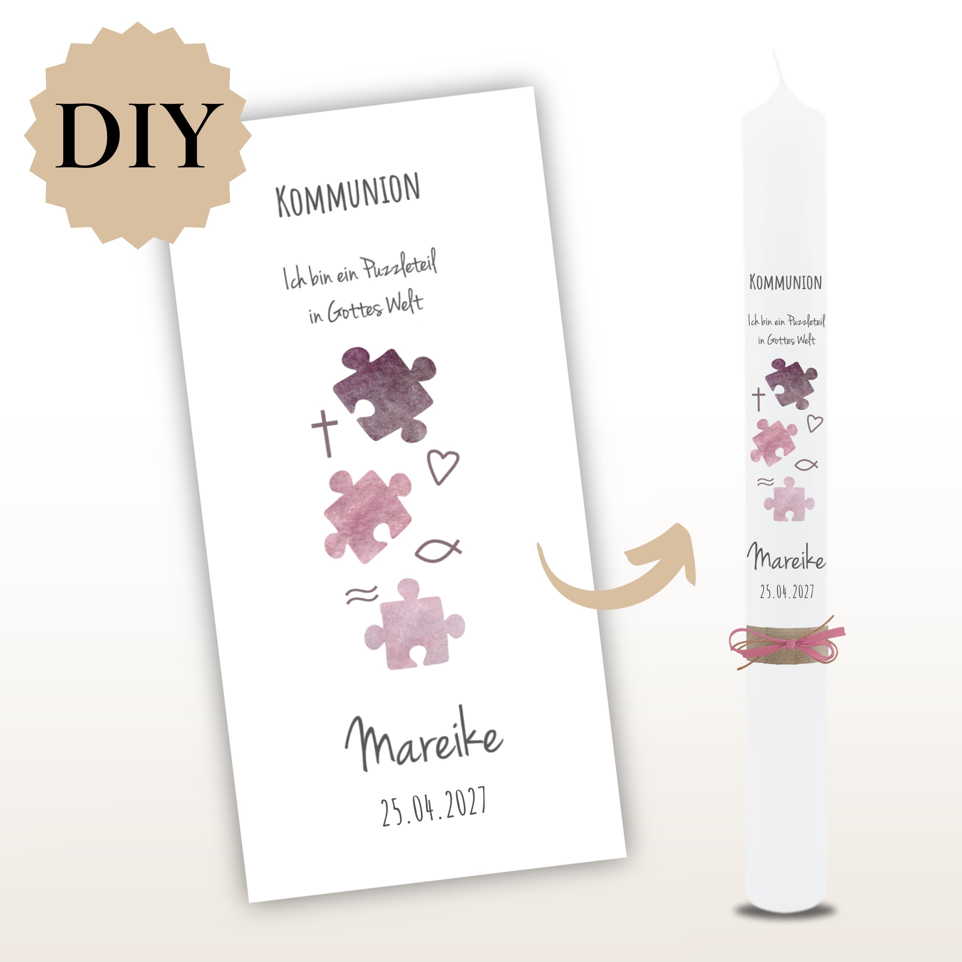 Kerzenfolie Kommunionkerze "Mareike" - personalisiert