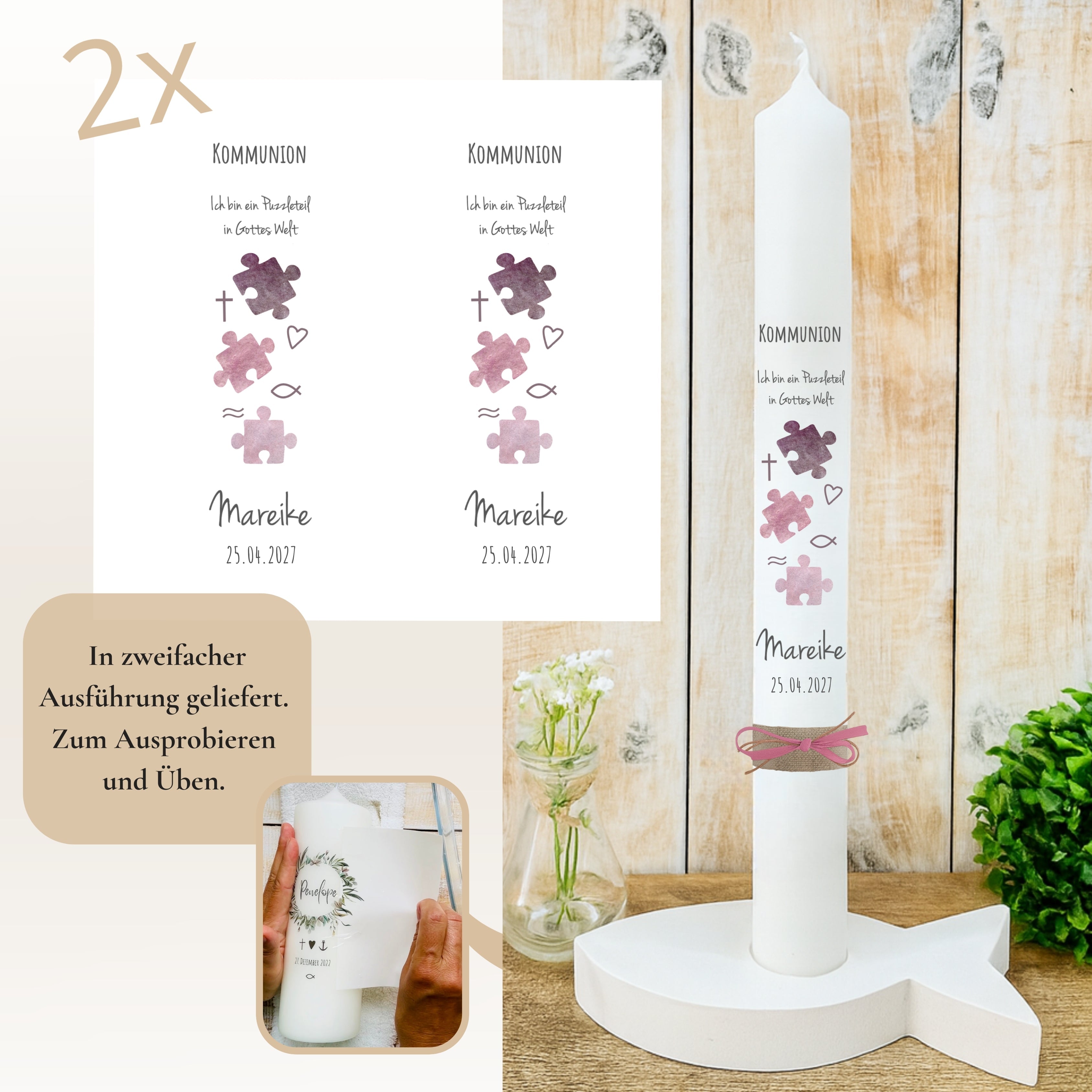 Kerzenfolie Kommunionkerze "Mareike" - personalisiert