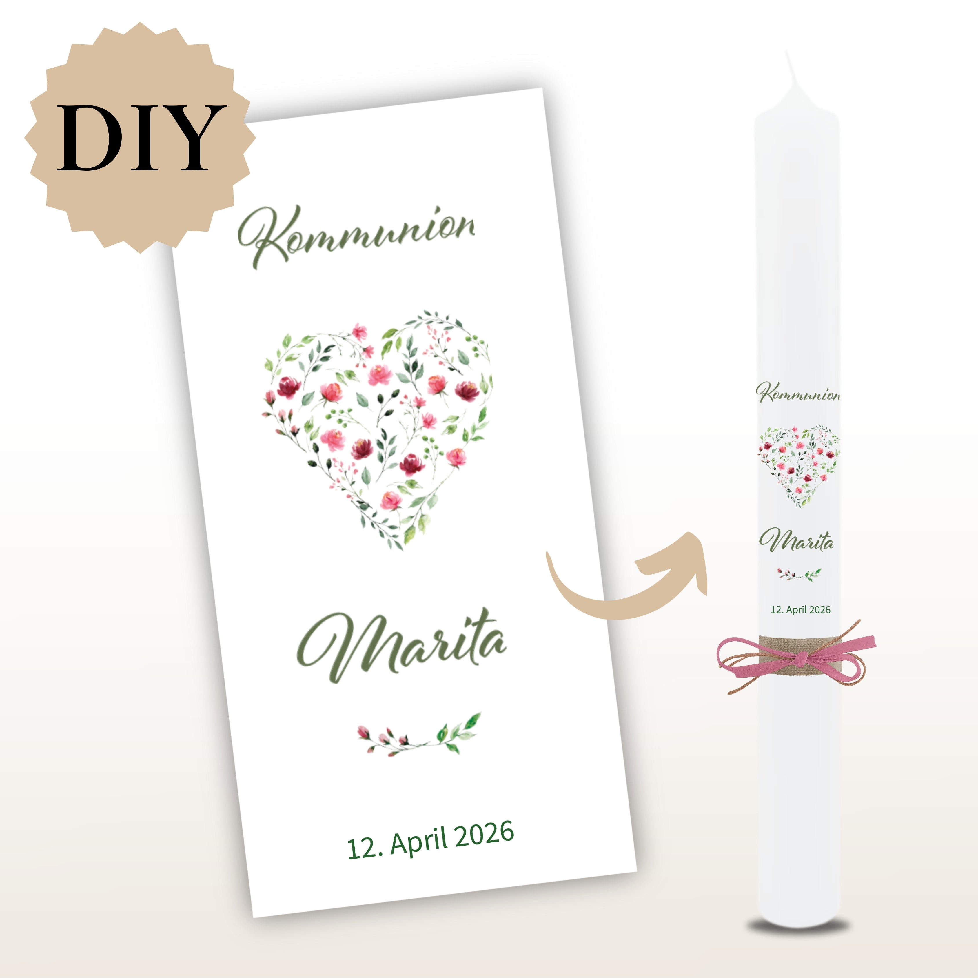 Kerzenfolie Kommunionkerze "Marita" - personalisiert