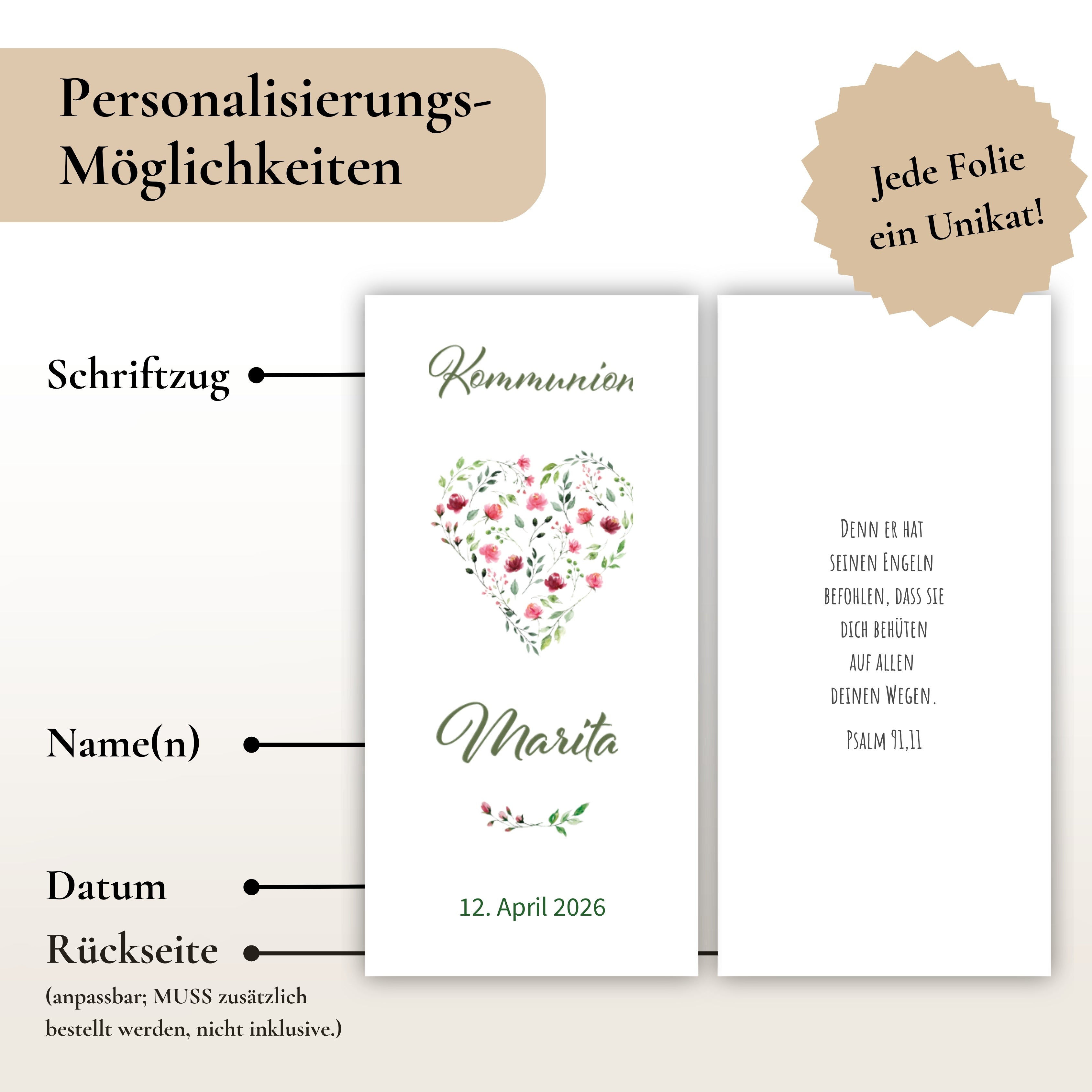Kerzenfolie Kommunionkerze "Marita" - personalisiert