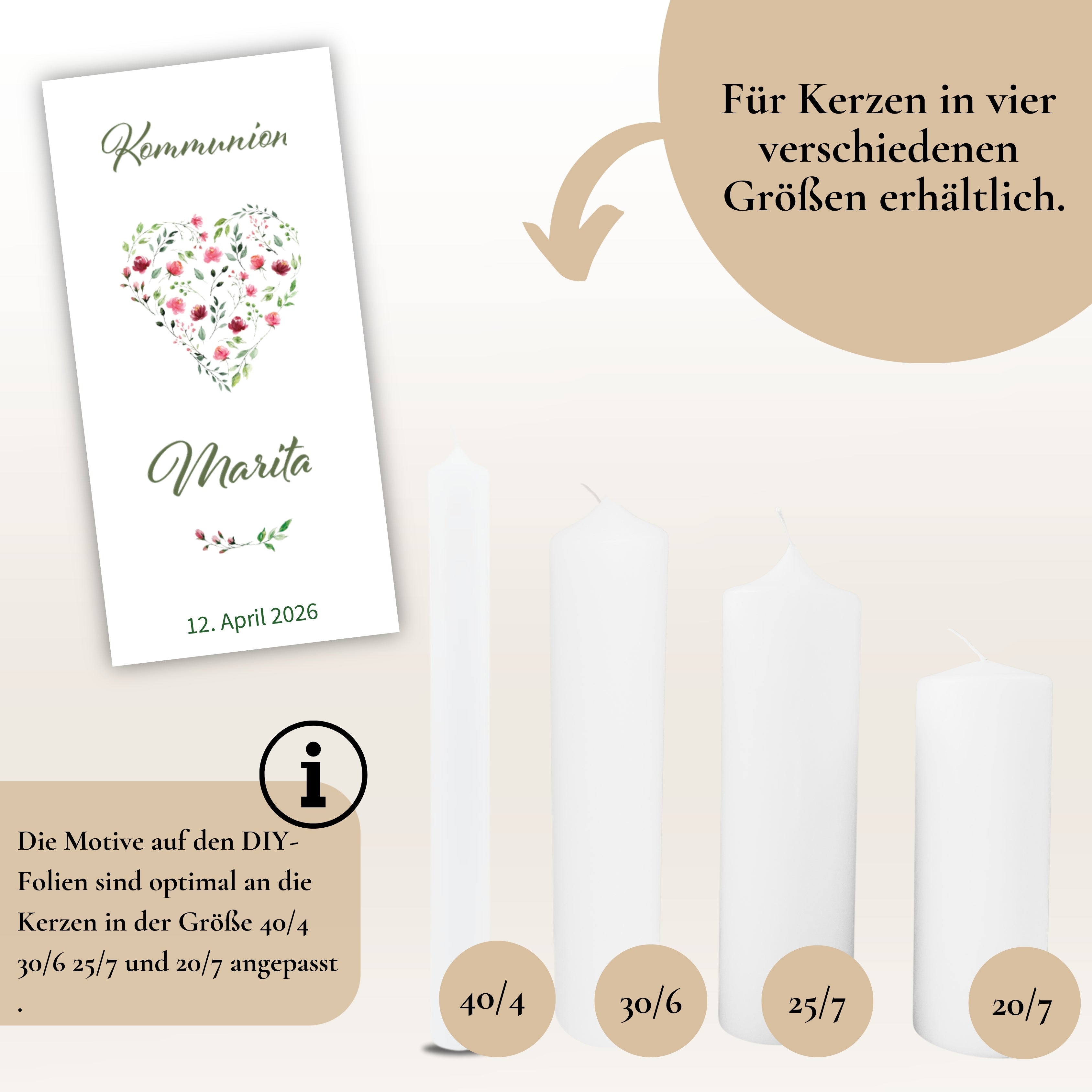 Kerzenfolie Kommunionkerze "Marita" - personalisiert