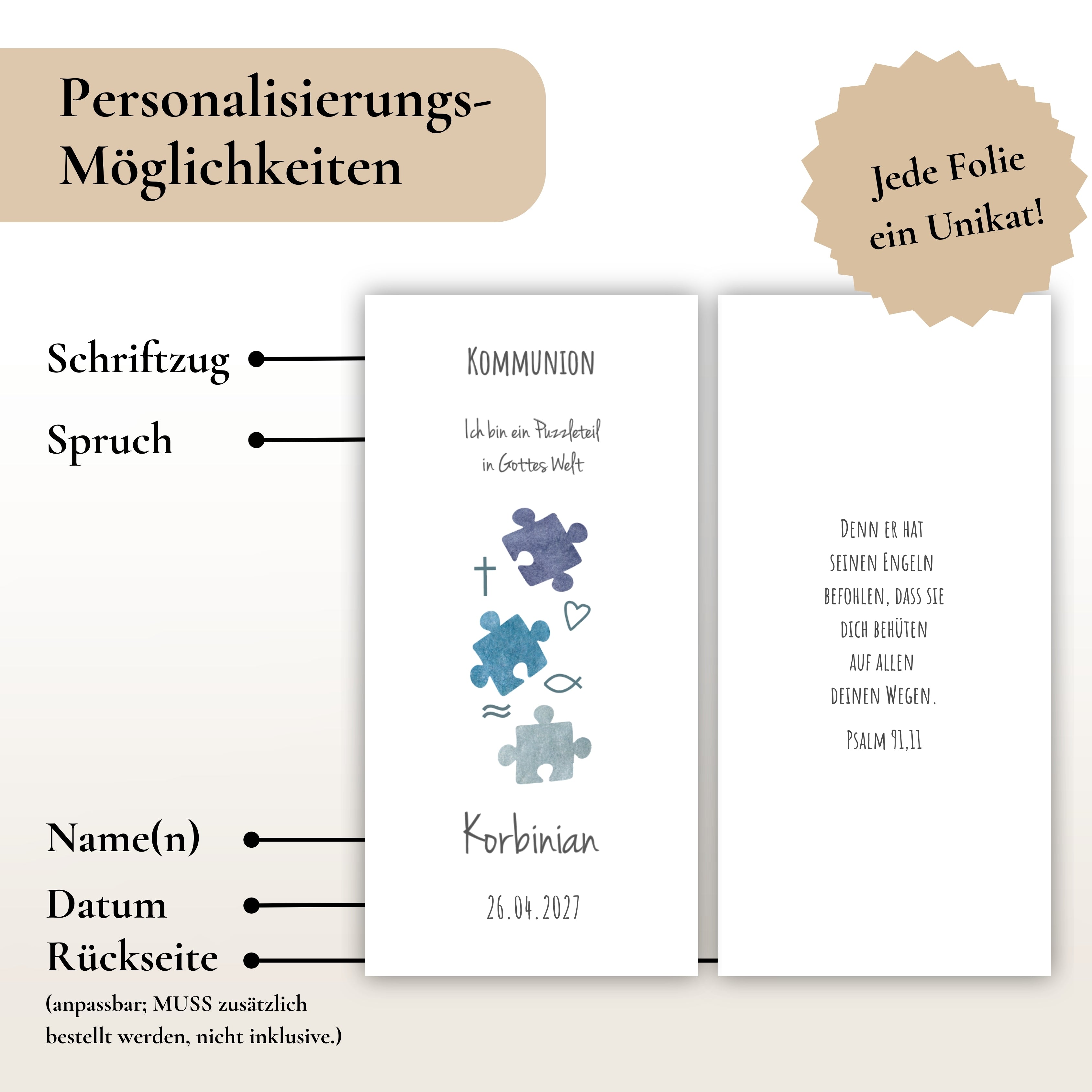 Kerzenfolie Kommunionkerze "Mark" - personalisiert