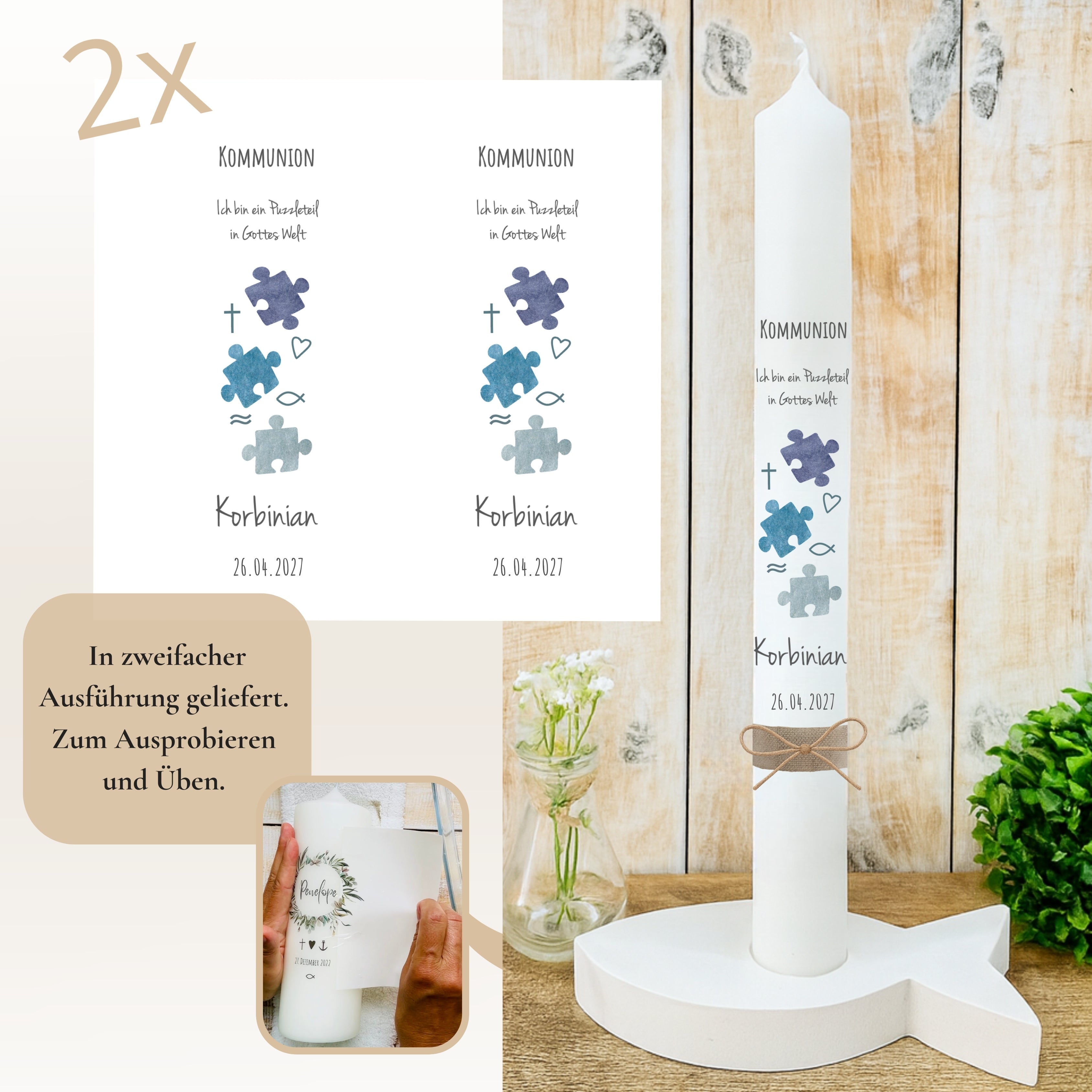 Kerzenfolie Kommunionkerze "Mark" - personalisiert