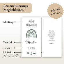Lade das Bild in den Galerie-Viewer, Kerzenfolie Kommunionkerze "Marlin" Eukalyptus Regenbogen - personalisiert
