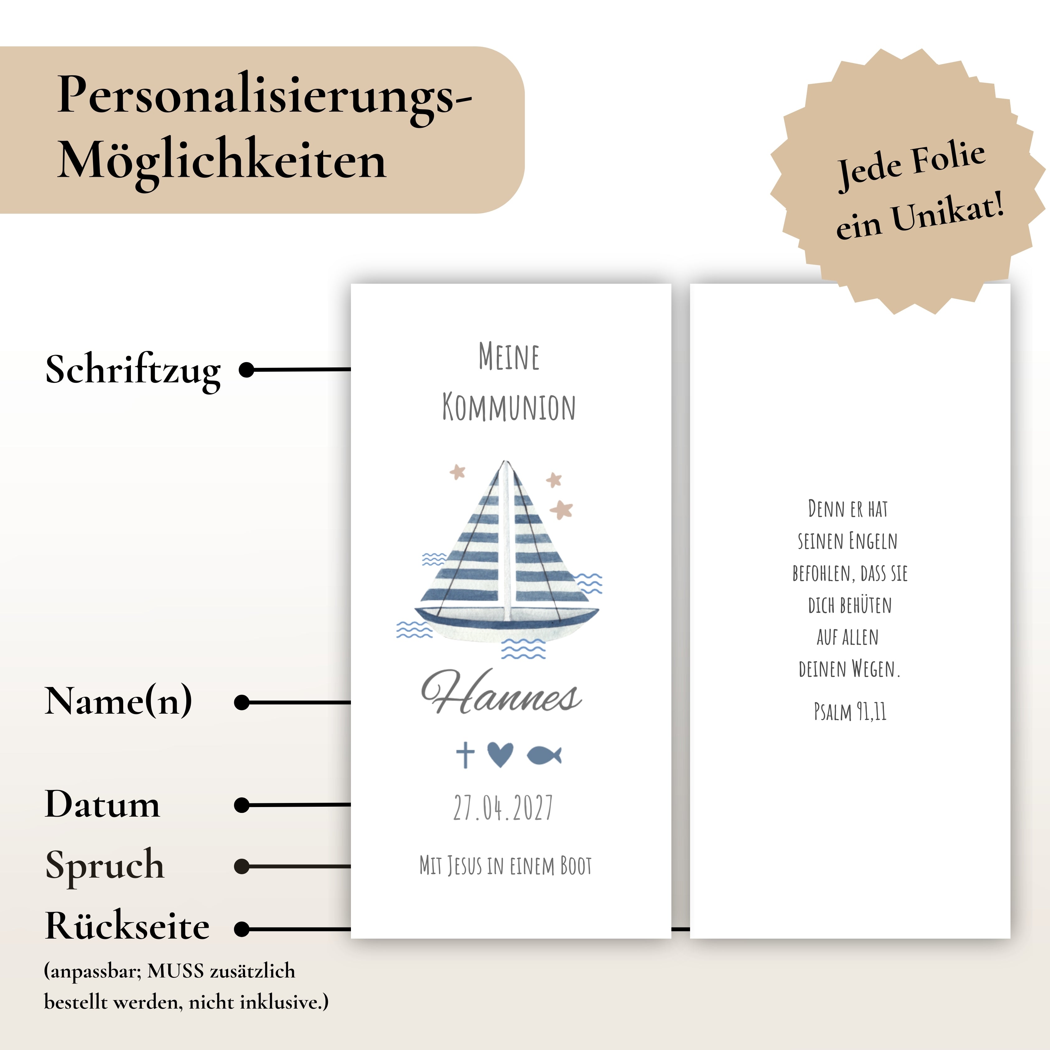 Kerzenfolie Kommunionkerze "Matheo" - personalisiert