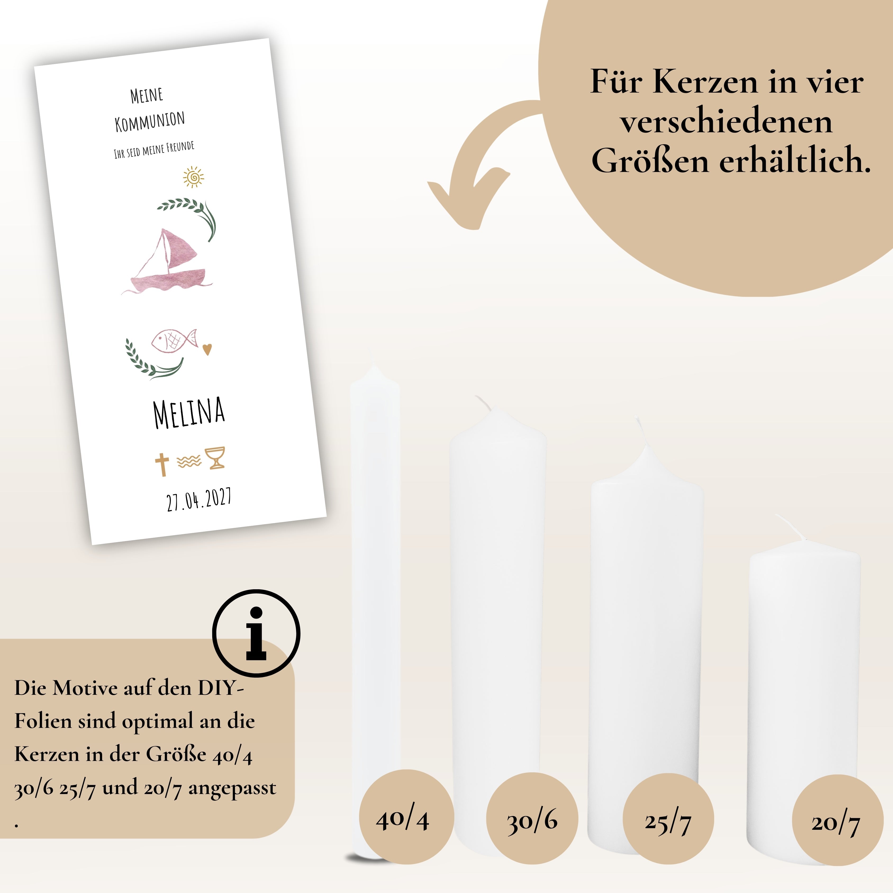 Kerzenfolie Kommunionkerze "Melina" - personalisiert