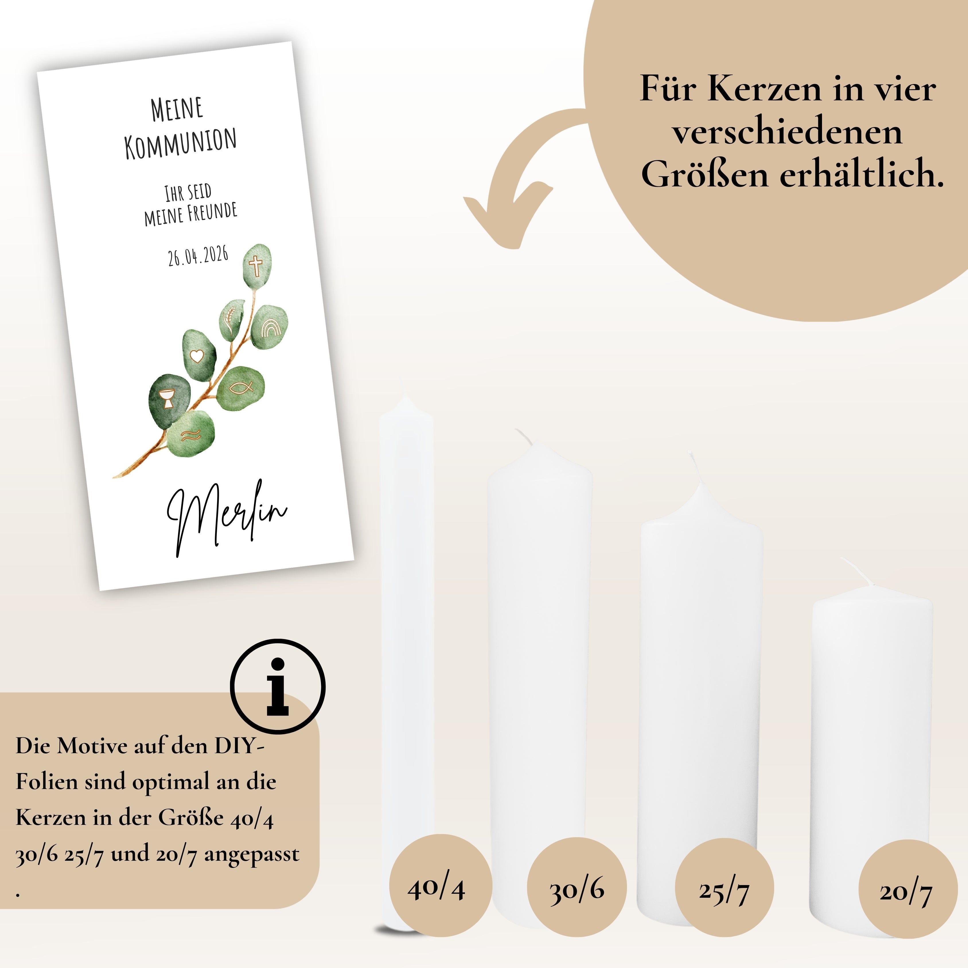 Kerzenfolie Kommunionkerze "Merlin" - personalisiert