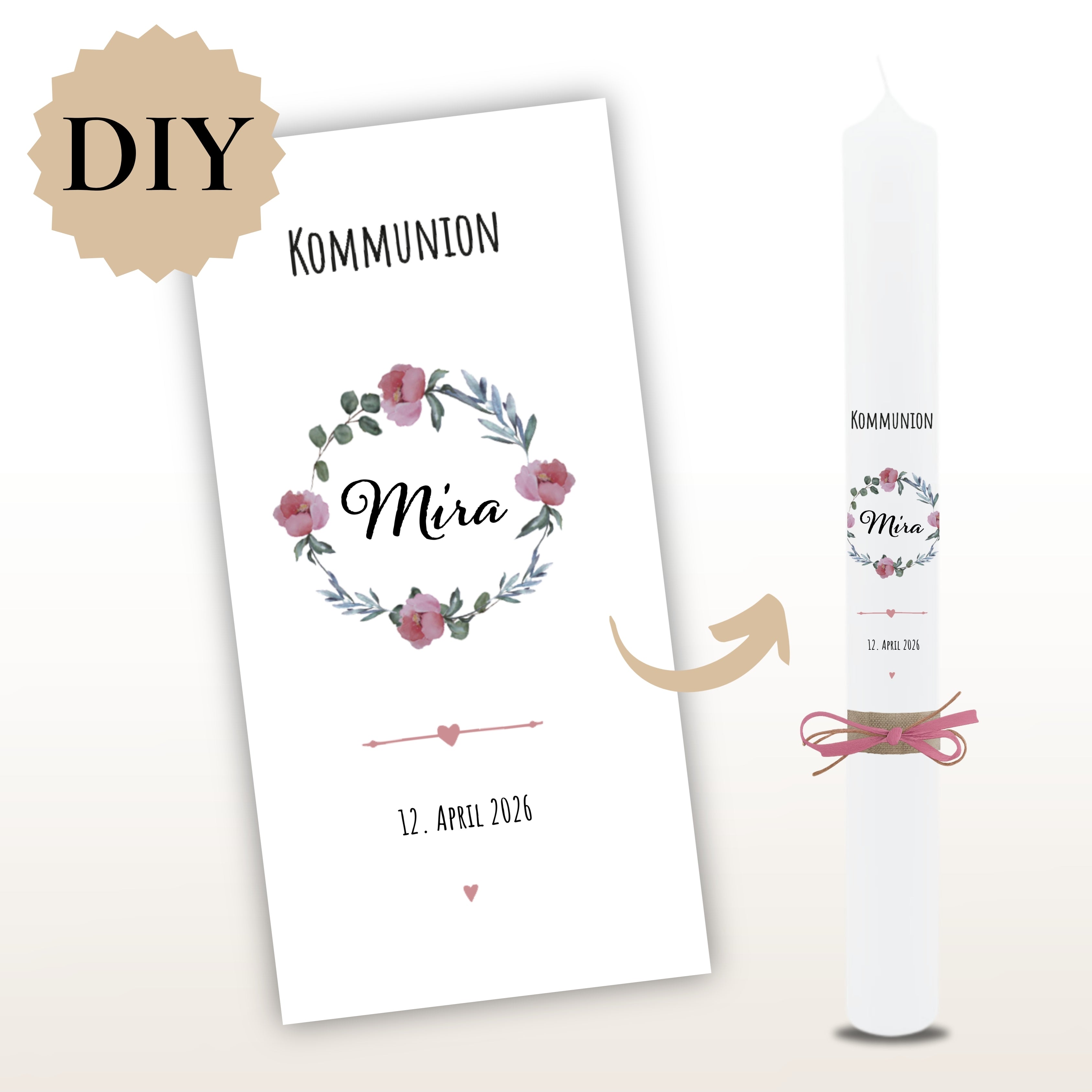 Kerzenfolie Kommunionkerze "Mira" - personalisiert