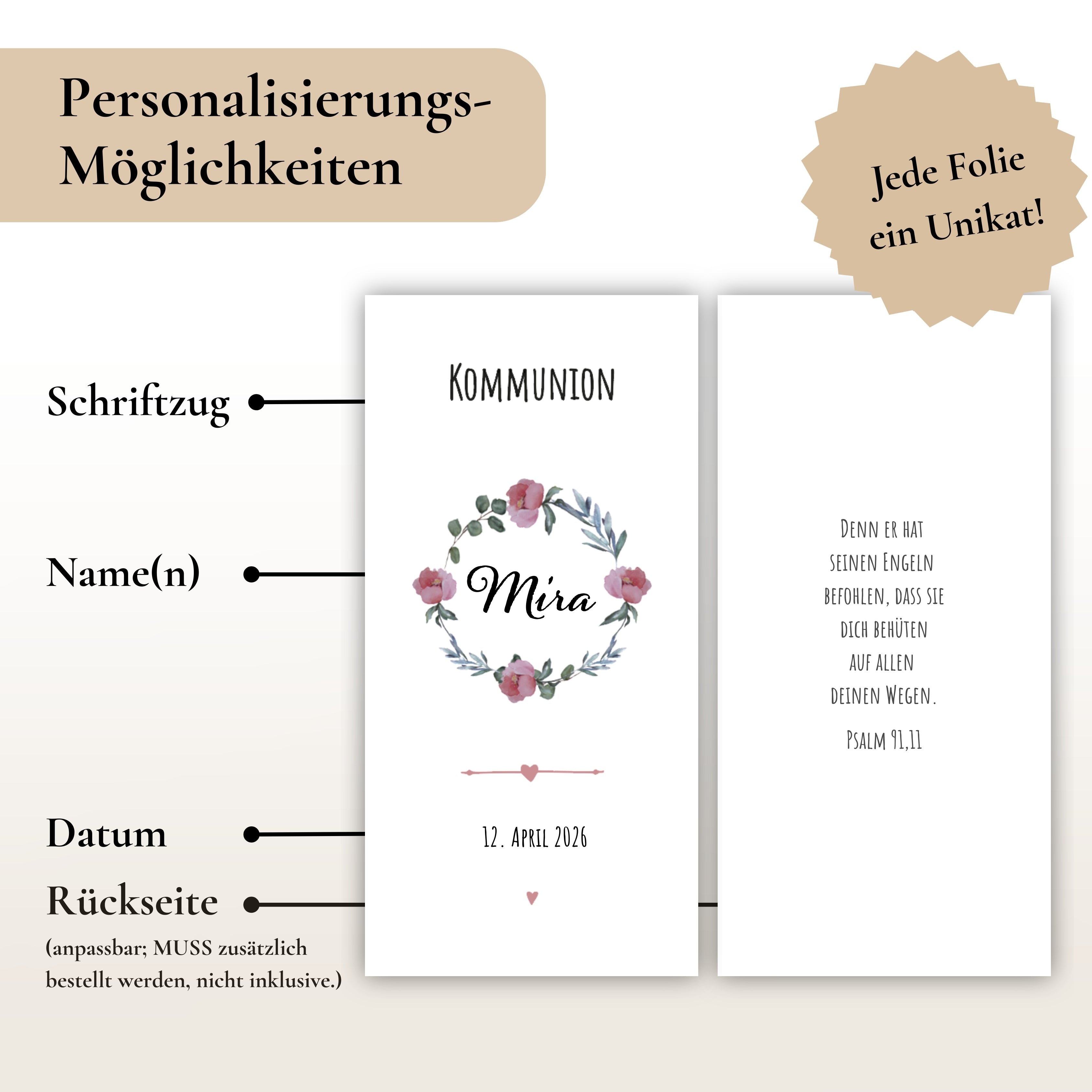 Kerzenfolie Kommunionkerze "Mira" - personalisiert