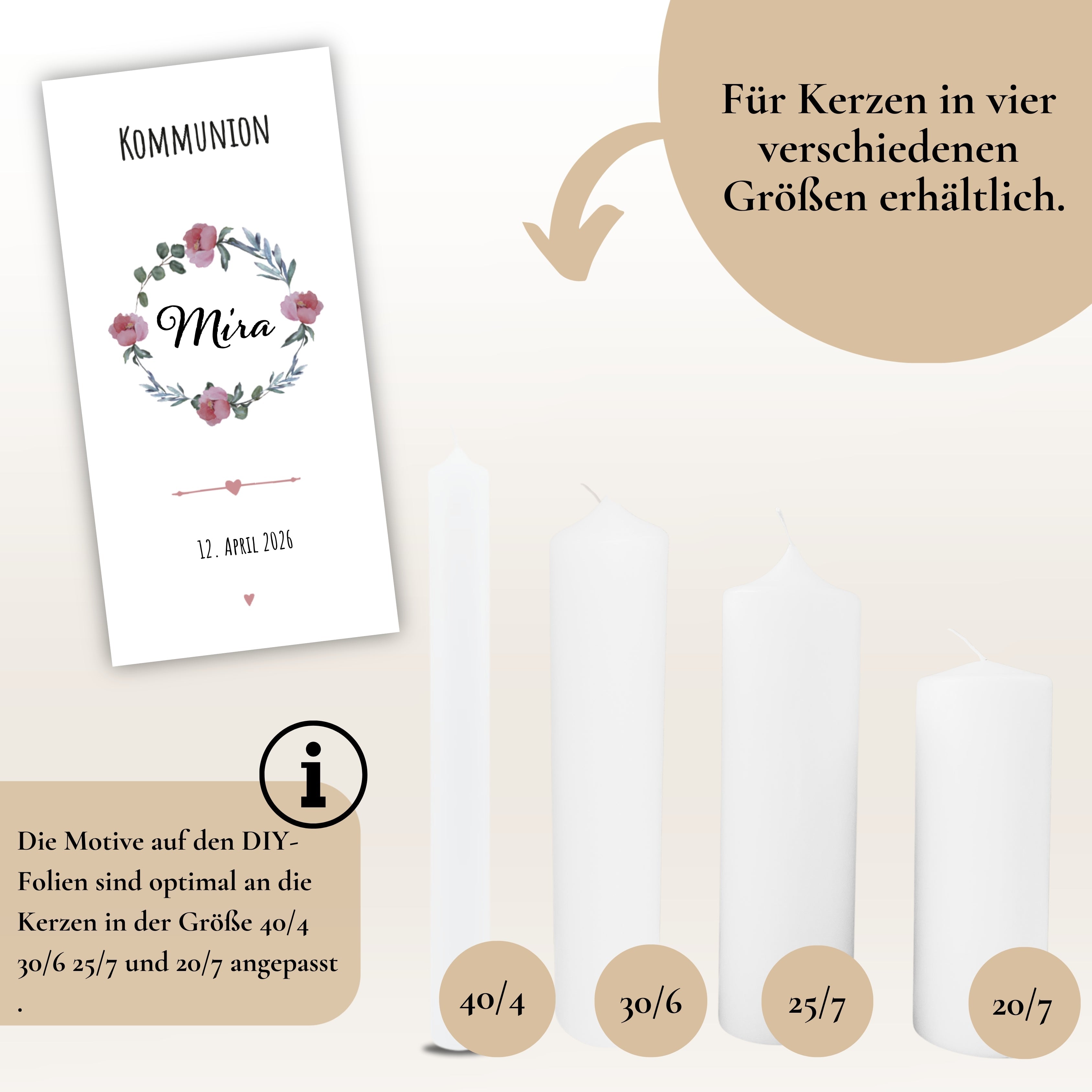 Kerzenfolie Kommunionkerze "Mira" - personalisiert