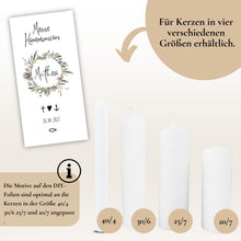 Lade das Bild in den Galerie-Viewer, Kerzenfolie Kommunionkerze "Penelope" Blumenkranz - personalisiert
