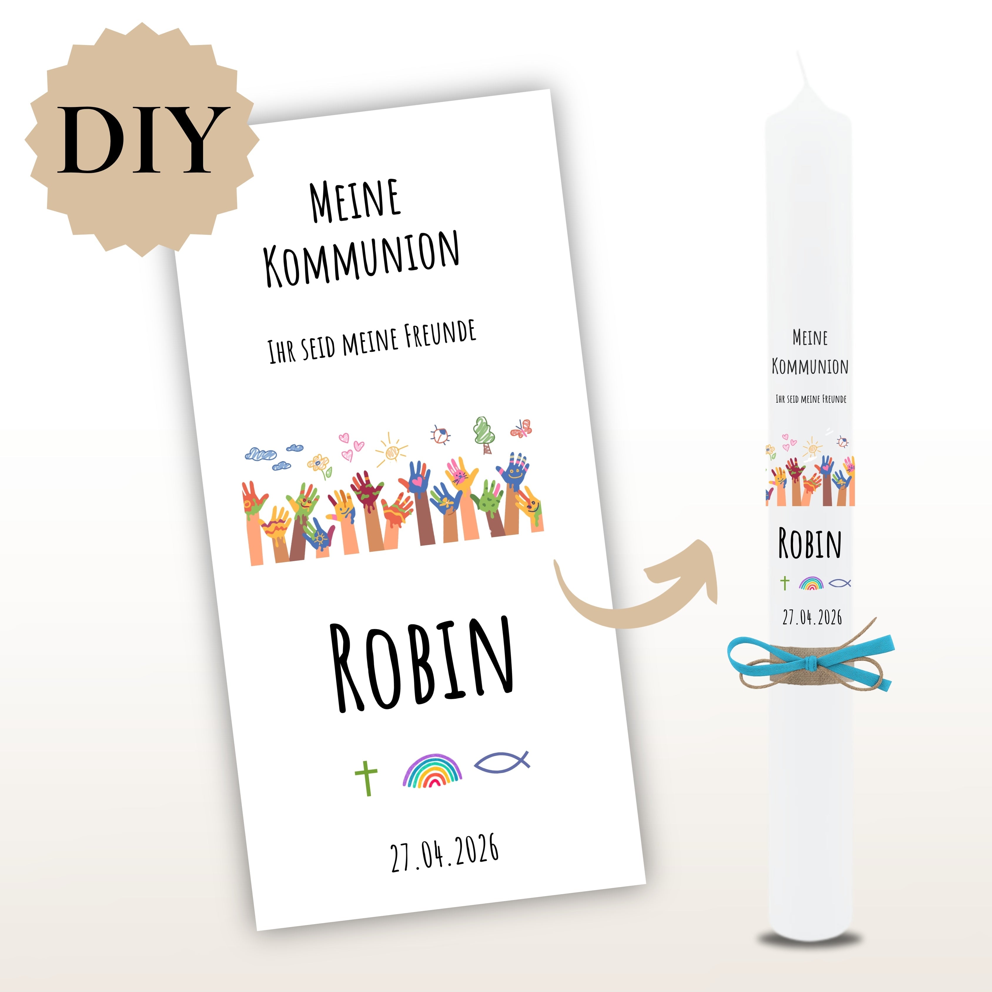 Kerzenfolie Kommunionkerze "Robin" - personalisiert