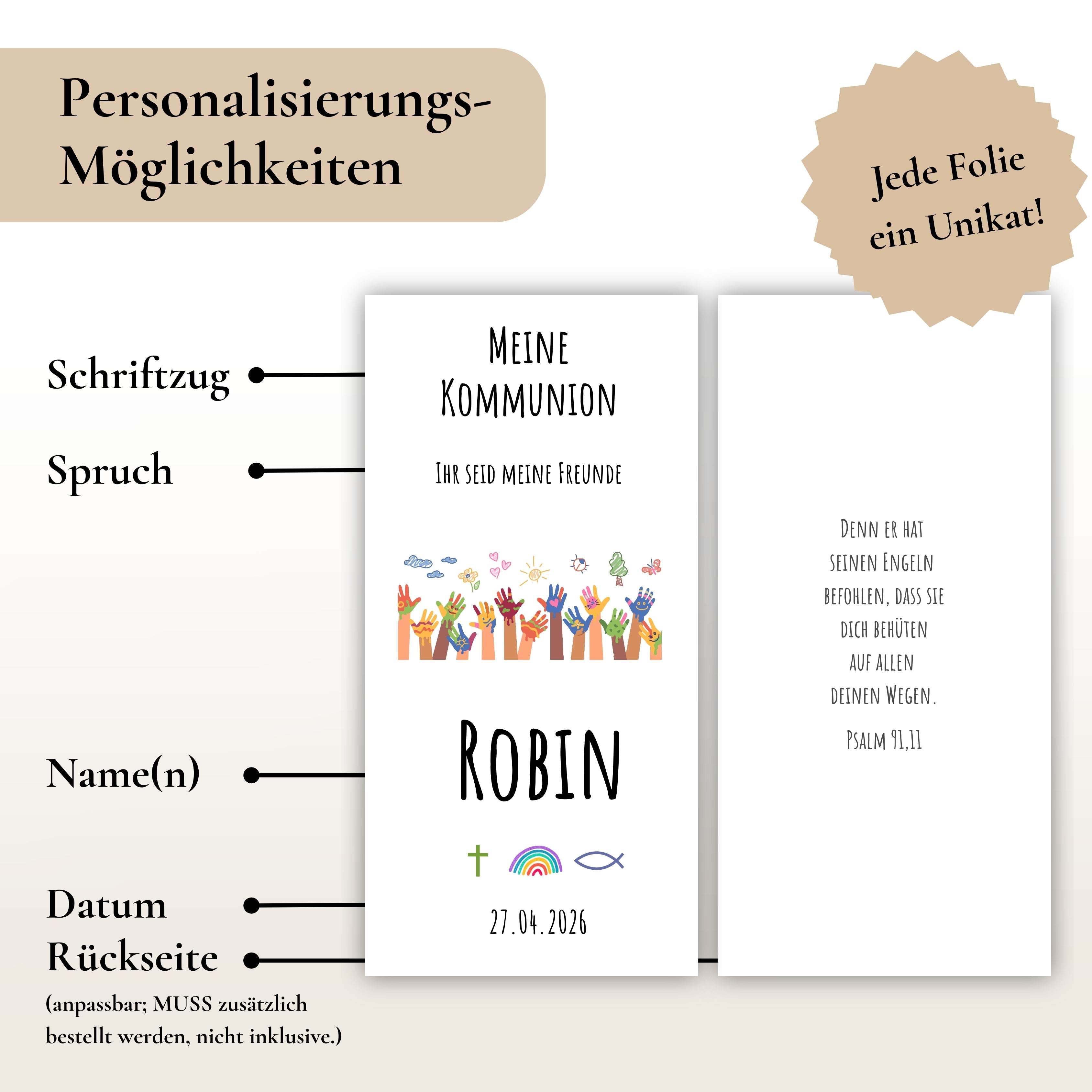 Kerzenfolie Kommunionkerze "Robin" - personalisiert