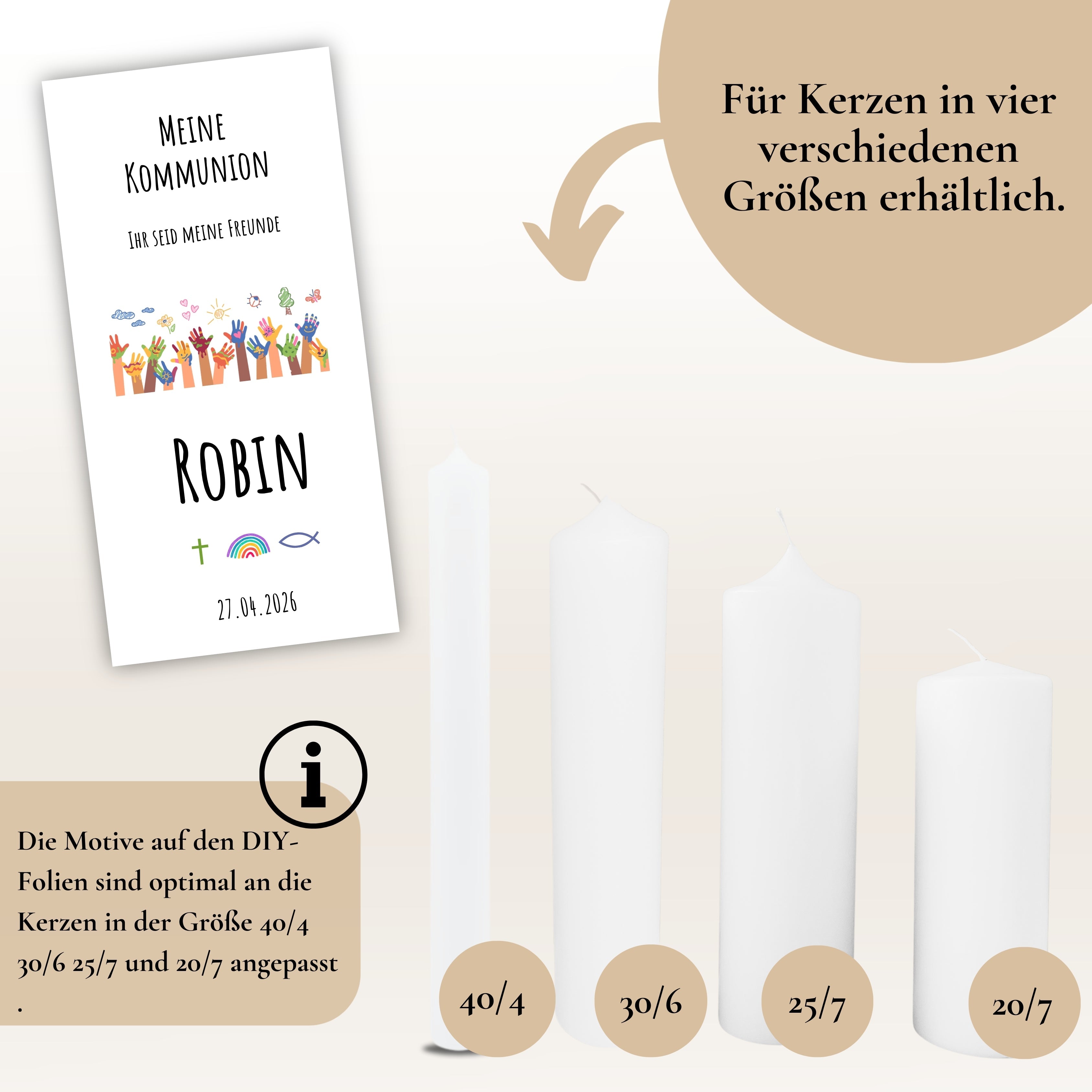 Kerzenfolie Kommunionkerze "Robin" - personalisiert