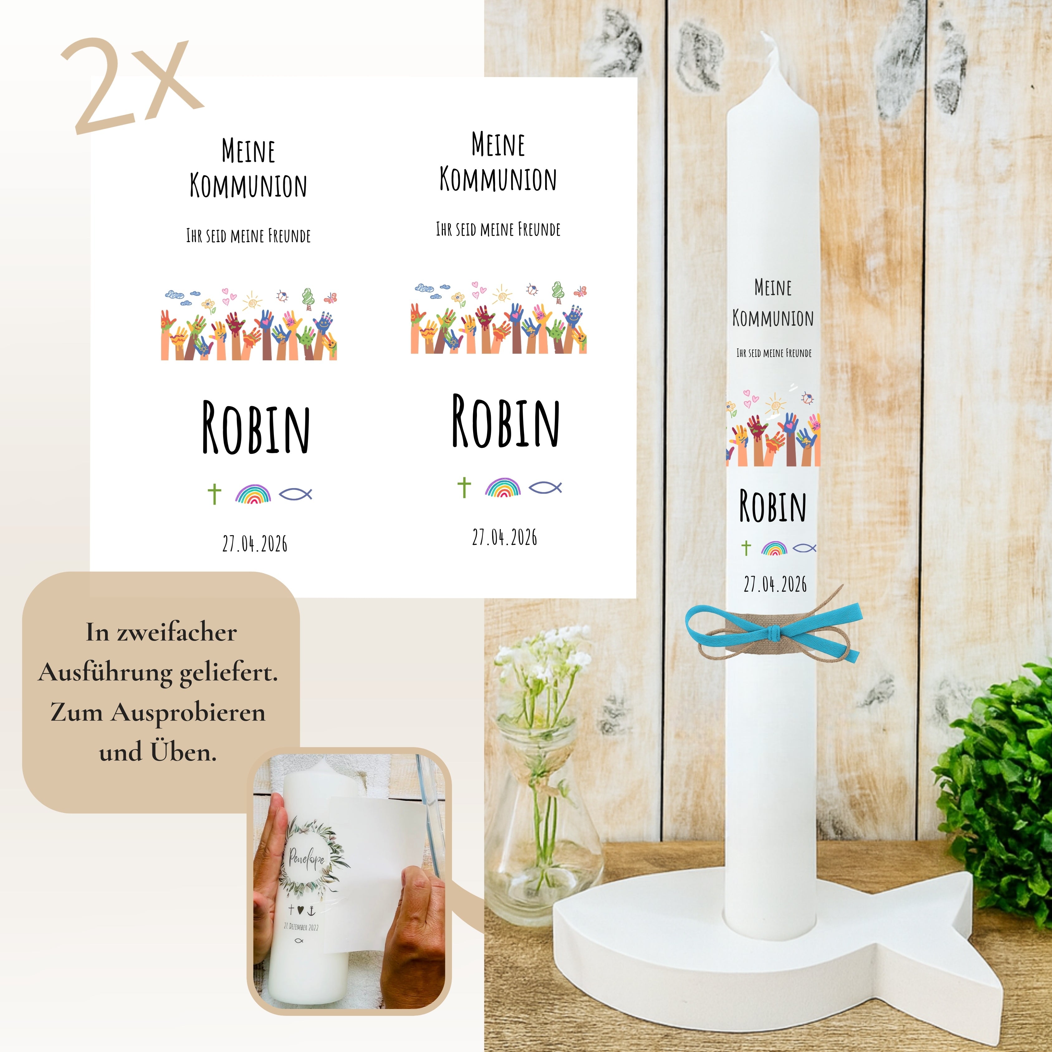Kerzenfolie Kommunionkerze "Robin" - personalisiert