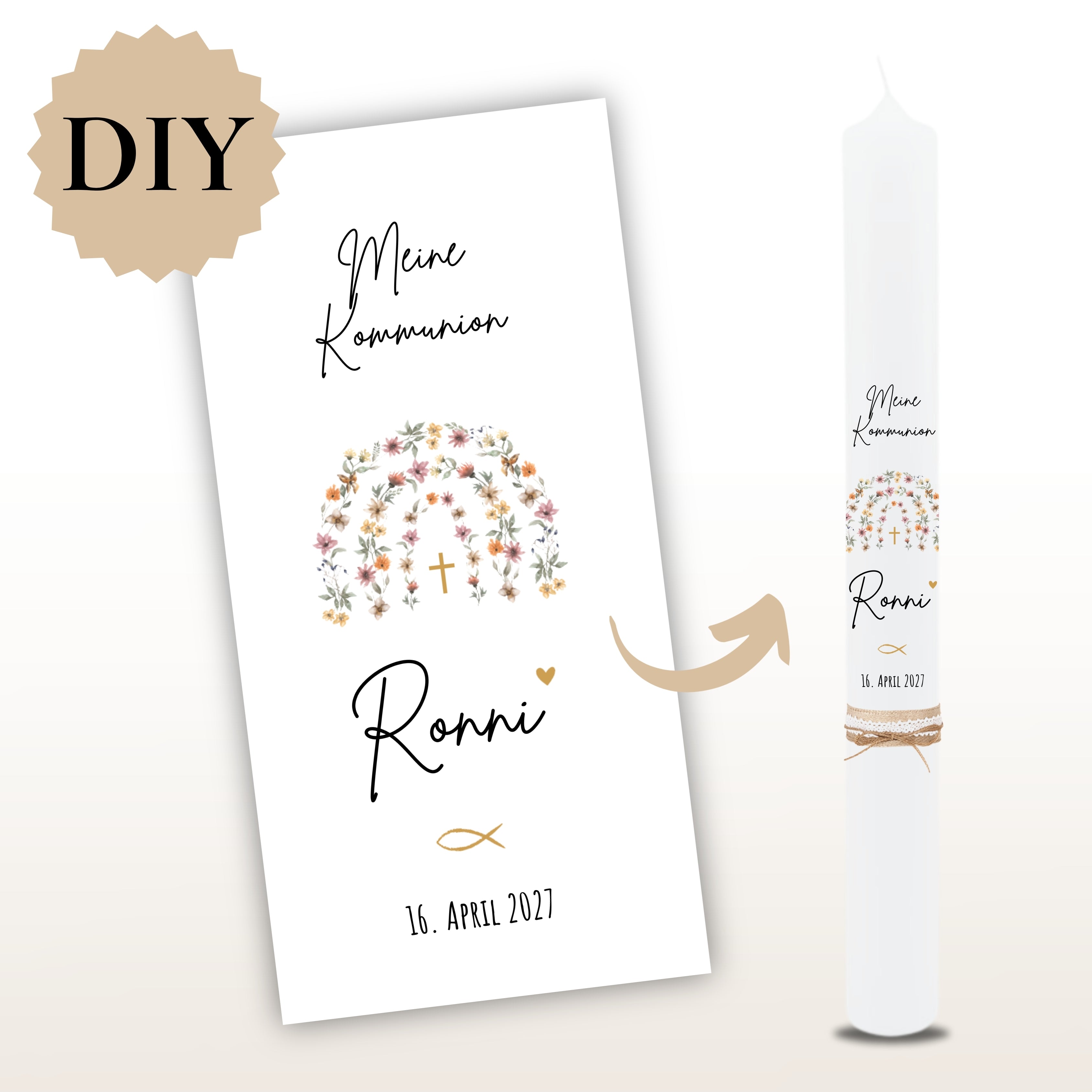 Kerzenfolie Kommunionkerze "Ronni" - personalisiert