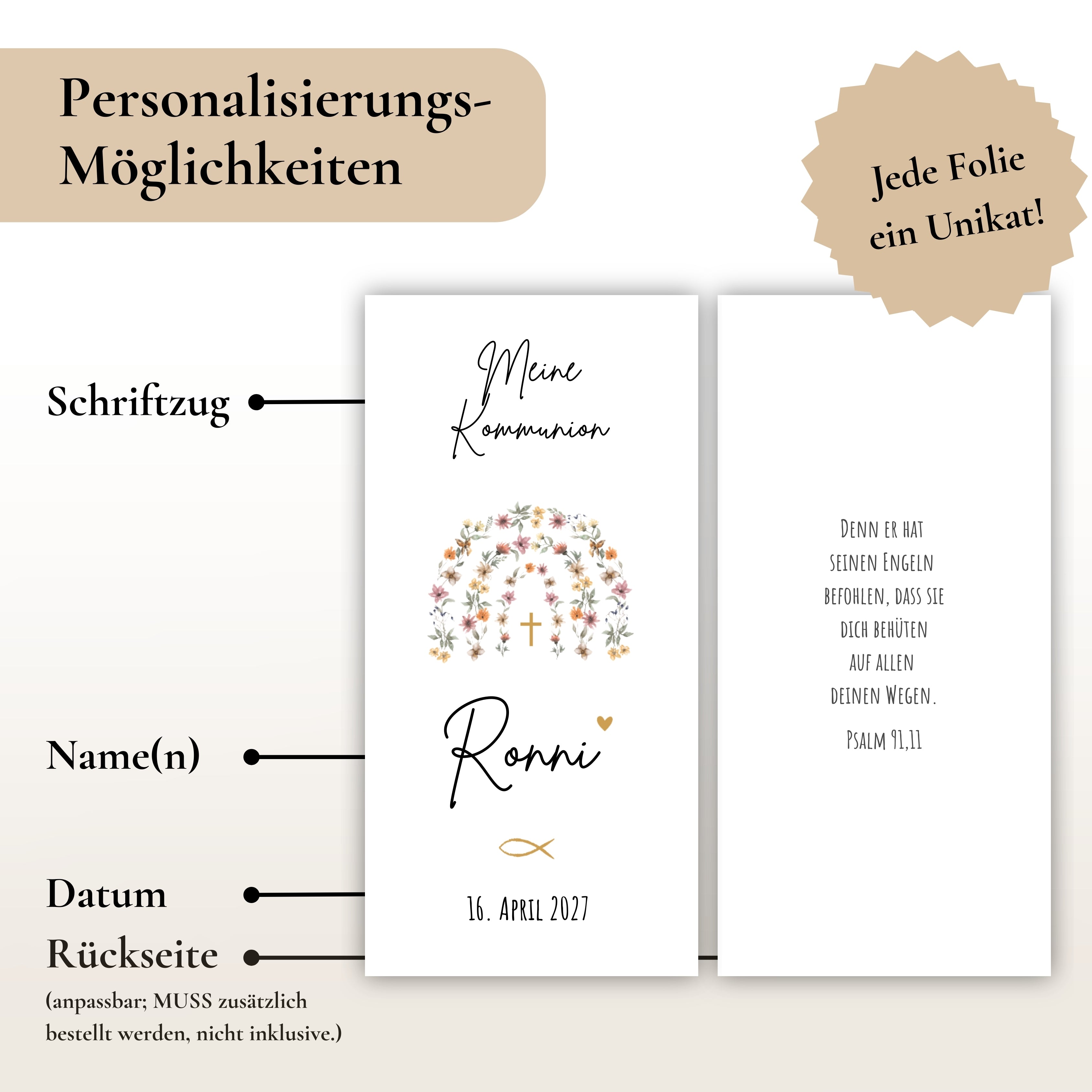 Kerzenfolie Kommunionkerze "Ronni" - personalisiert