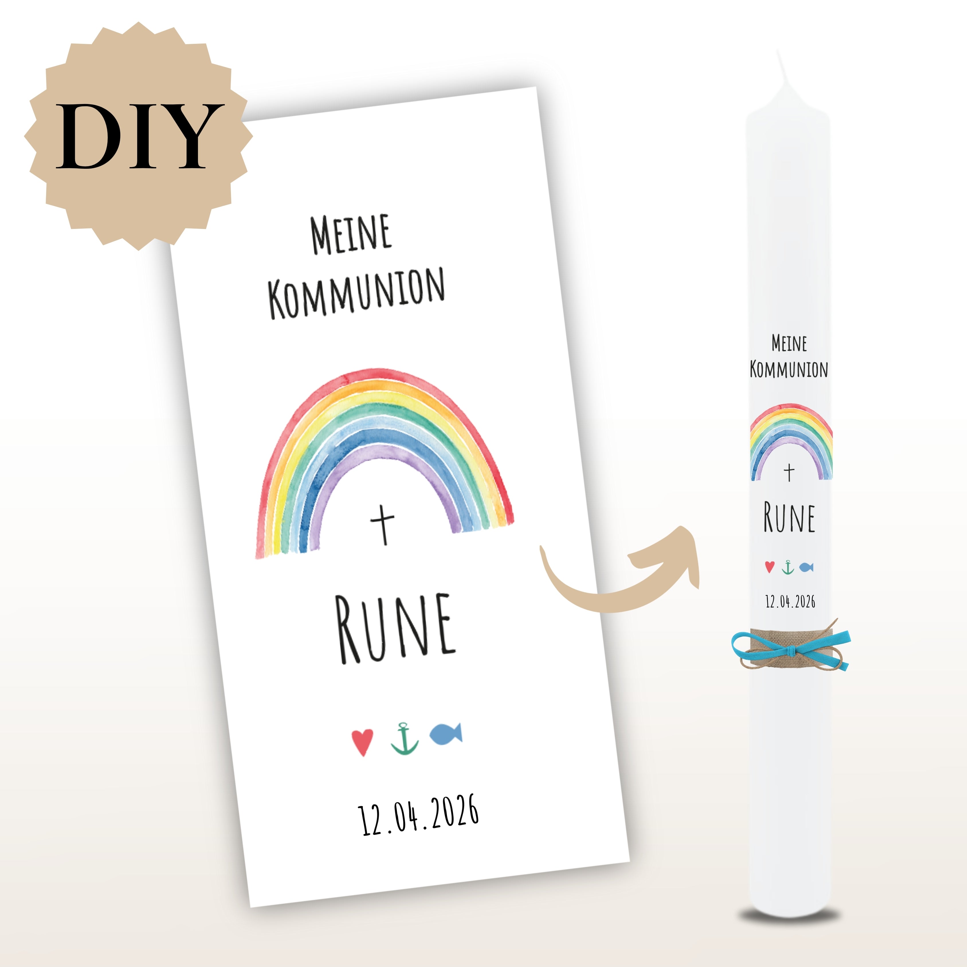 Kerzenfolie Kommunionkerze "Rune" - personalisiert