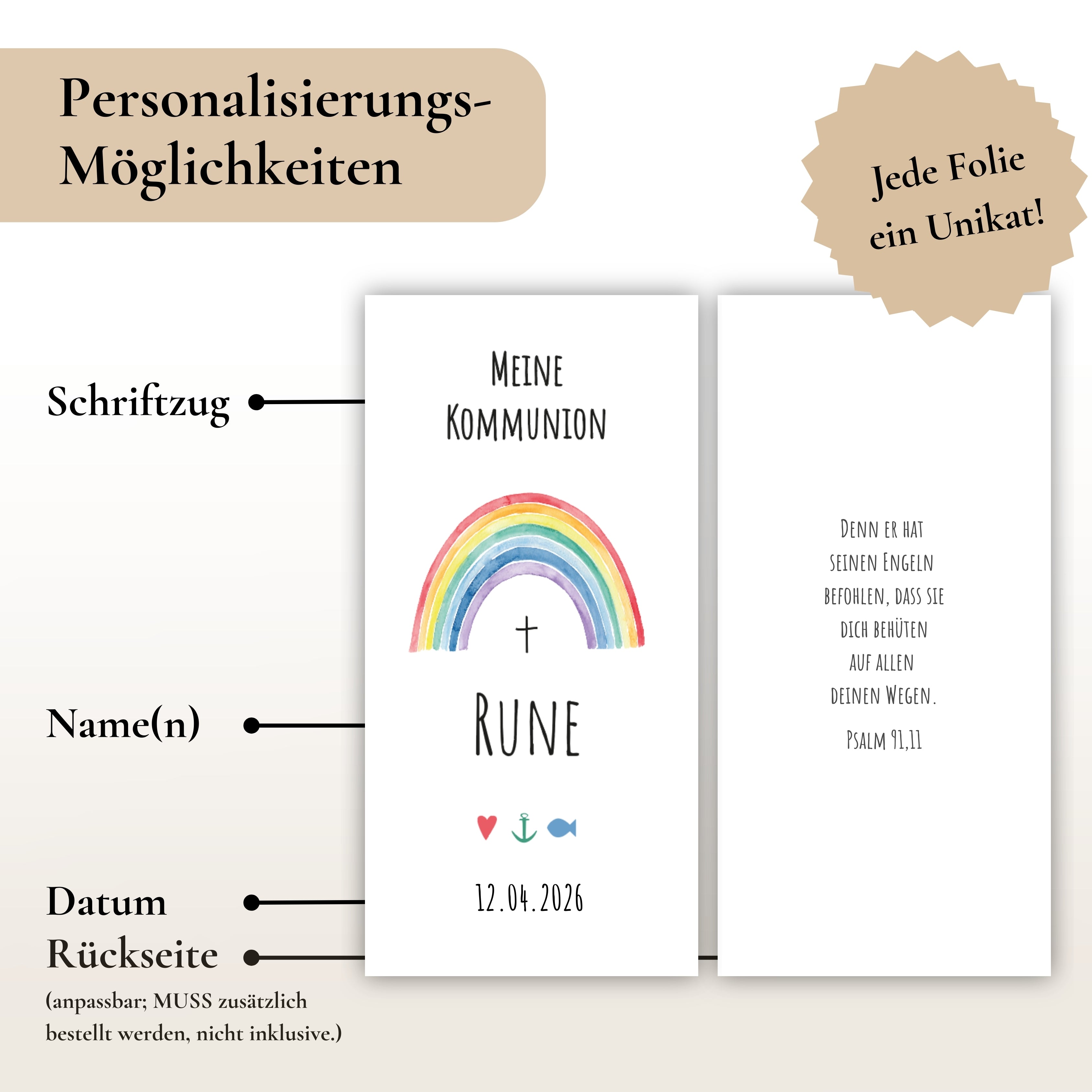 Kerzenfolie Kommunionkerze "Rune" - personalisiert